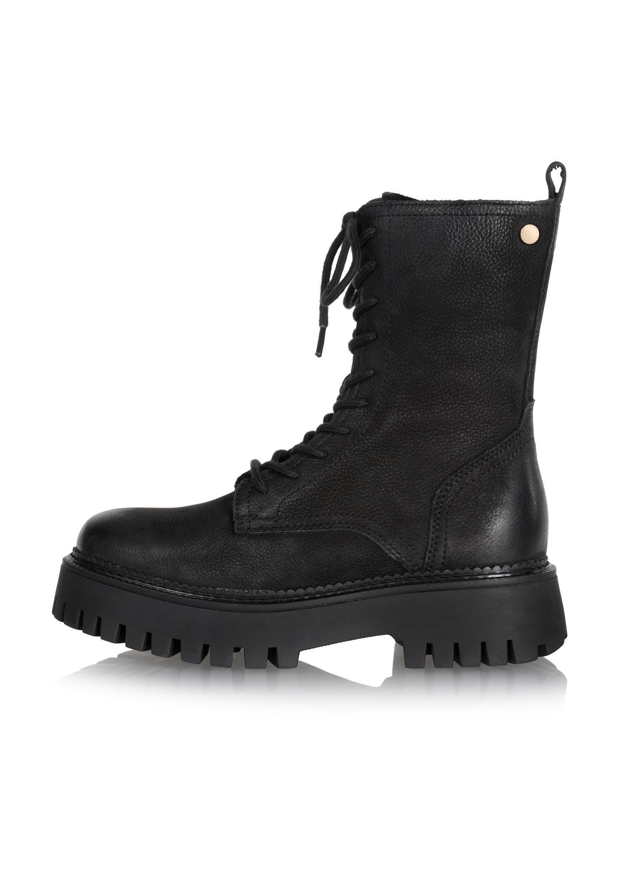 Women's leather ankle boots in combat boot style BUTYD-1004-9I(Z26), side view of the product on a white background.