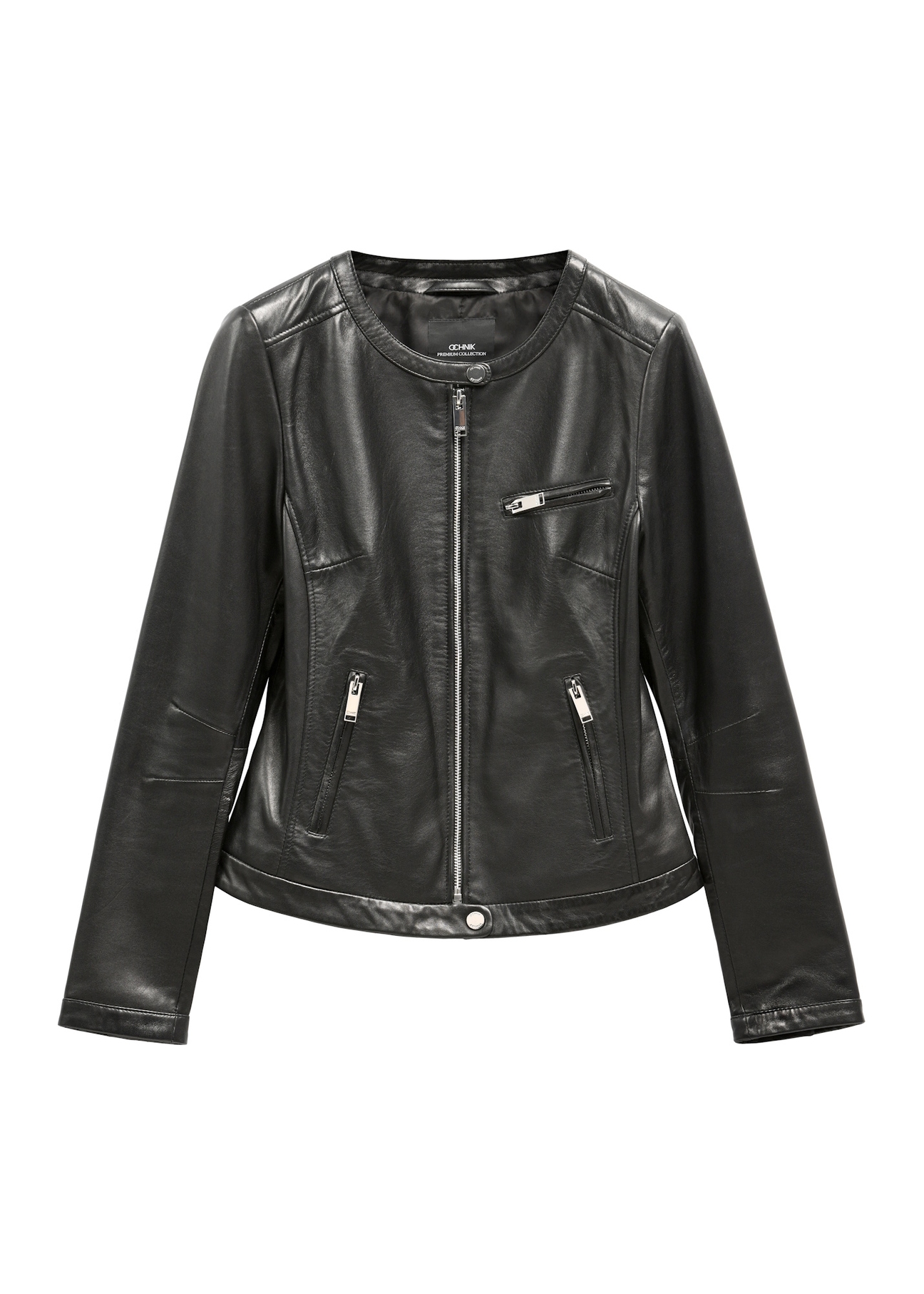 Black women's genuine leather jacket KURDS-0154-99(W26), front product view on white background.
