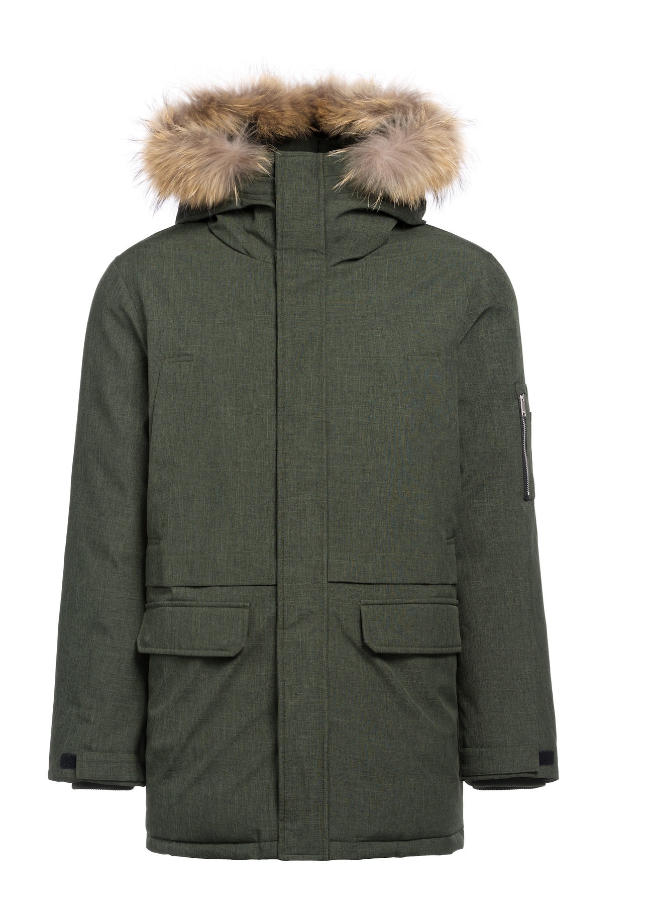 Men's winter jacket in olive color KURMT-0395-51(Z25) - front product view on white background.
