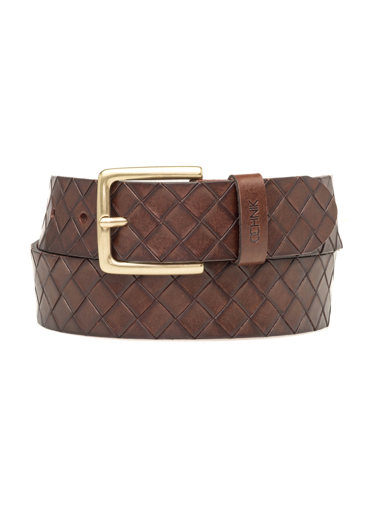 Men's brown leather belt PASMS-0278-1I(W26), front product view on white background.