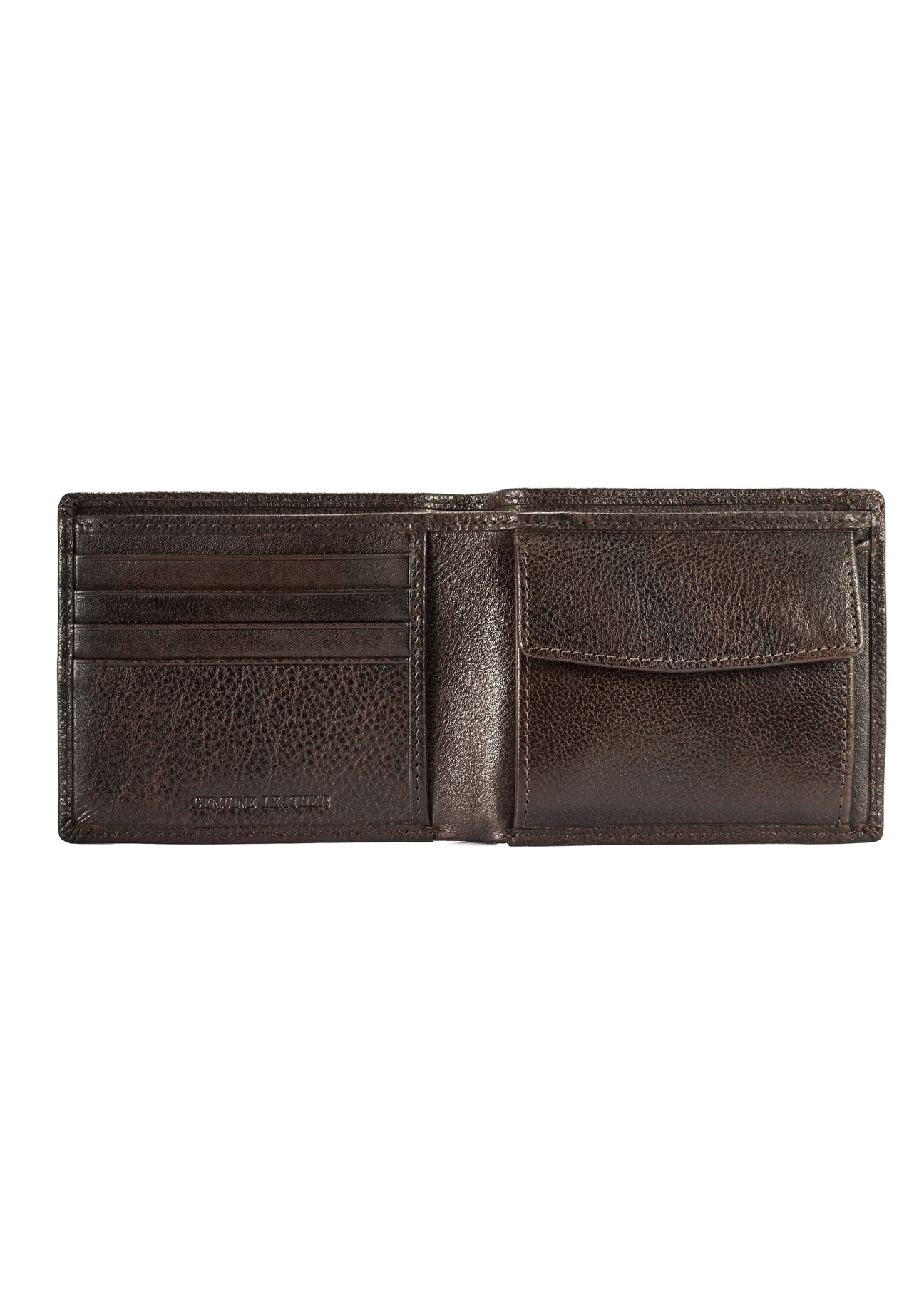 Brown men's leather wallet PORMS-0654-89(W25) - top view of the open product on a white background.