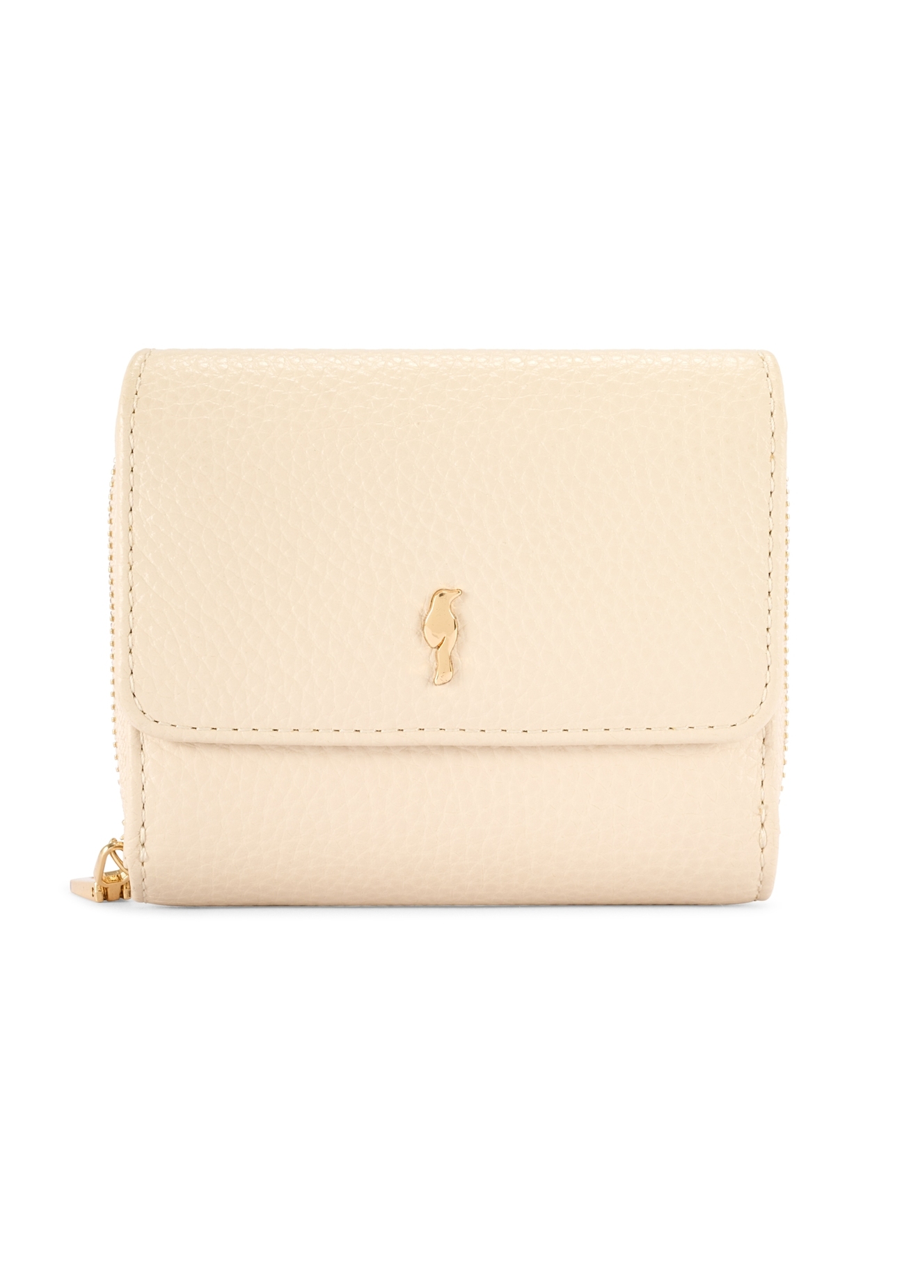 Small cream leather women's wallet PORES-0802R-0B(W26), front product view on white background.