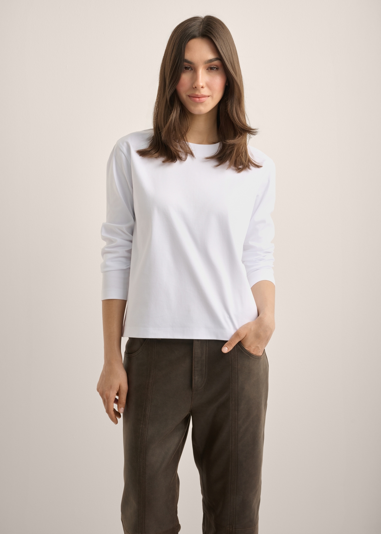 Women's white cotton blouse LSLDT-0060-0A(Z26)