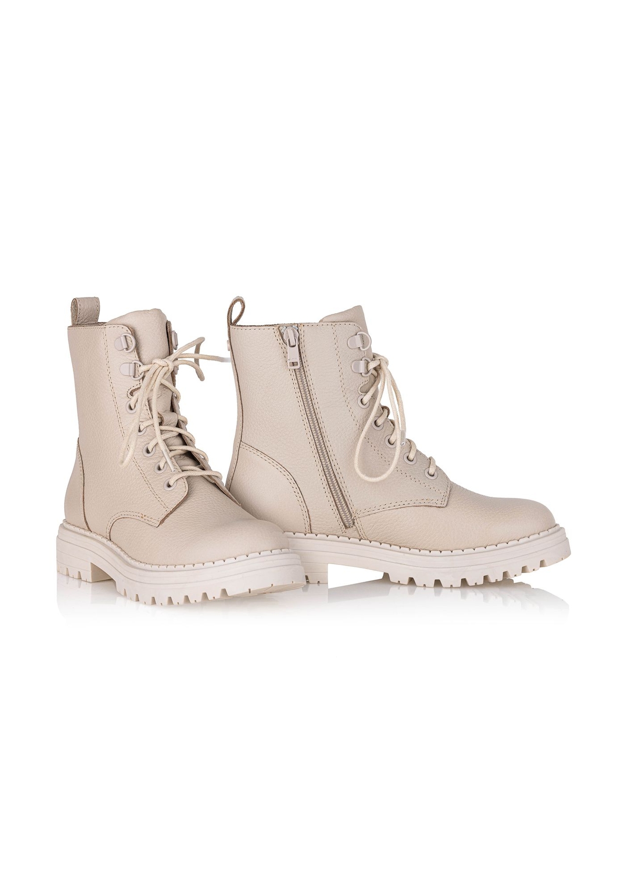 Beige leather women's ankle boots BUTYD-1015A-80(Z24)-01