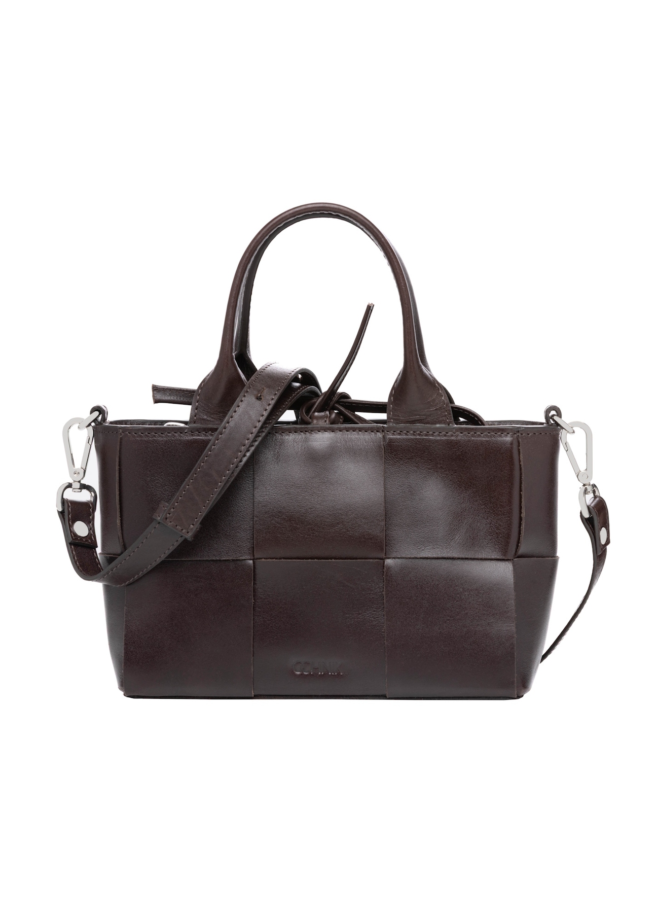 Dark brown small leather women's handbag TORES-1298-1H(W26), front product view on white background.