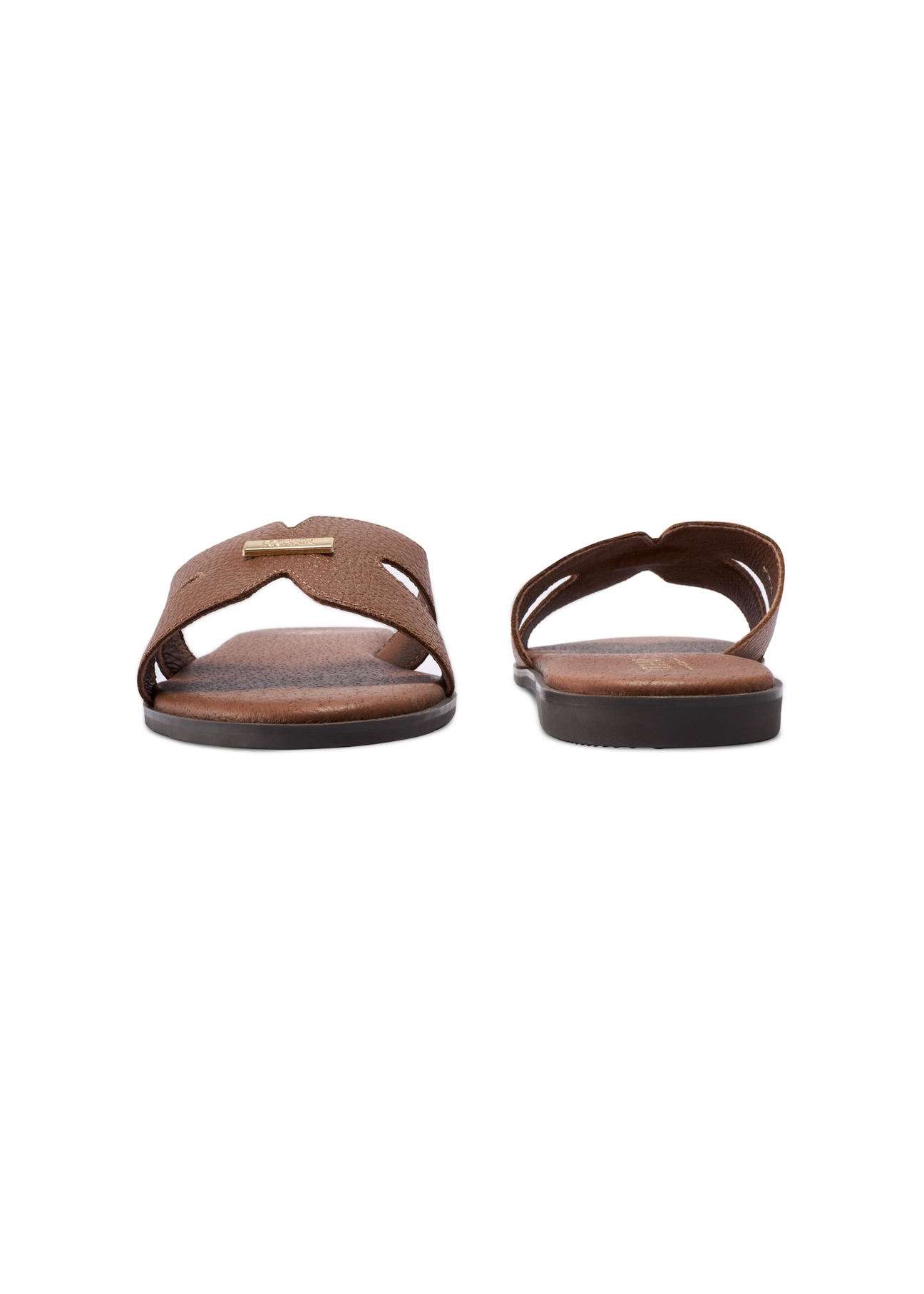 Women's camel flip-flops BUTYD-0725D-1D(W26), front and back product view on white background.