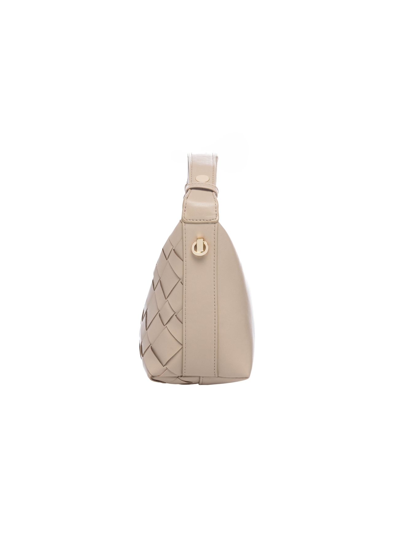 Beige women's handbag with braid TOREC-1169-1A(W26), side view of the product on a white background.