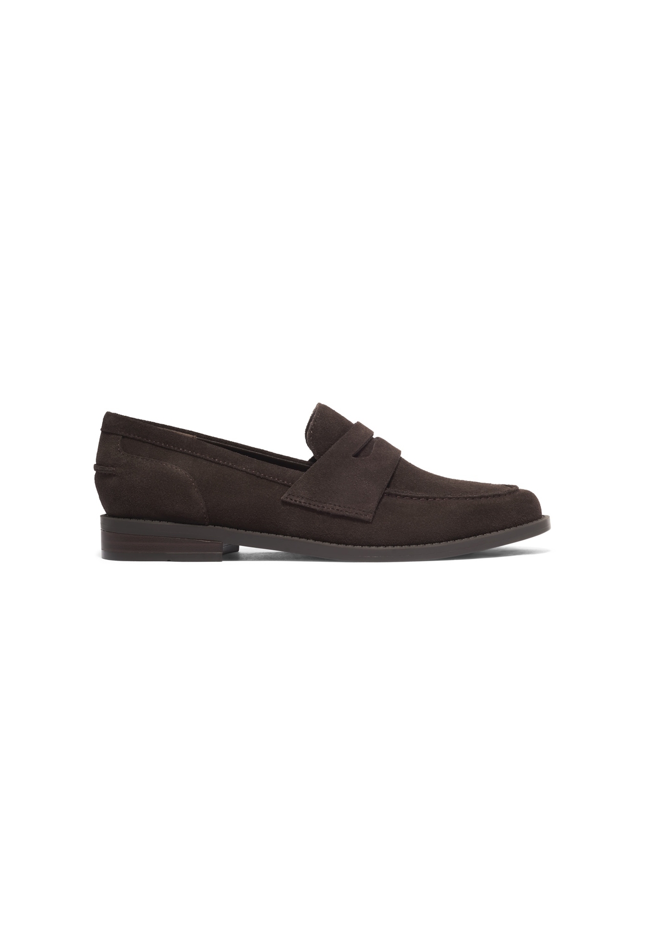 Women's dark brown suede moccasins BUTYD-1299-1I(Z26), side view of the product on a white background.