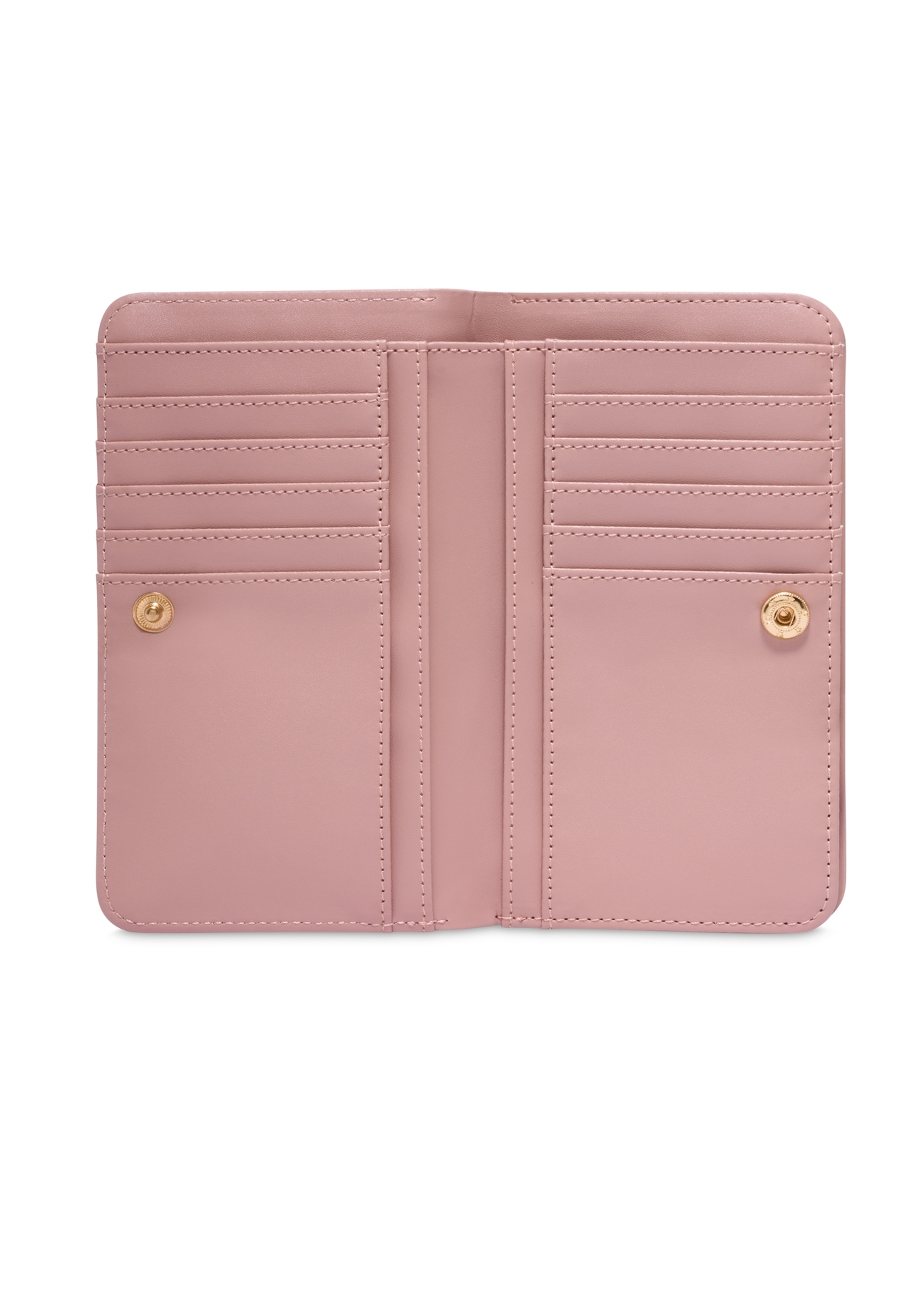 Pink women's wallet with a handle, model POREC-0436-5A(Z26); view of the interior on a white background.