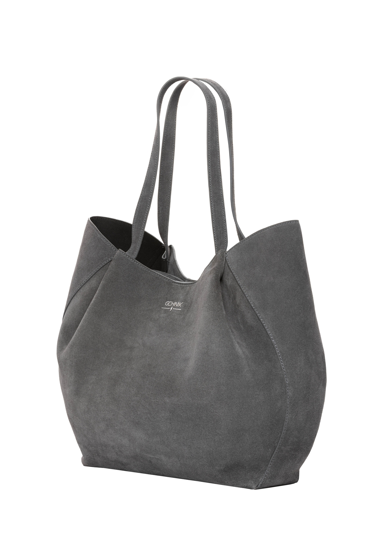 Women's suede graphite shopper bag TORES-1358-9D(Z26), diagonal product view on a white background.