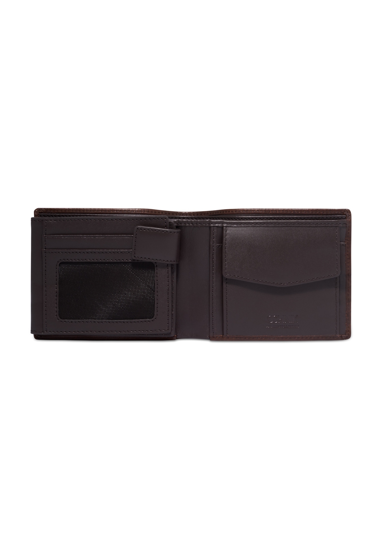 Dark brown men's leather wallet PORMS-0733-1I(Z26), product view inside on white background.