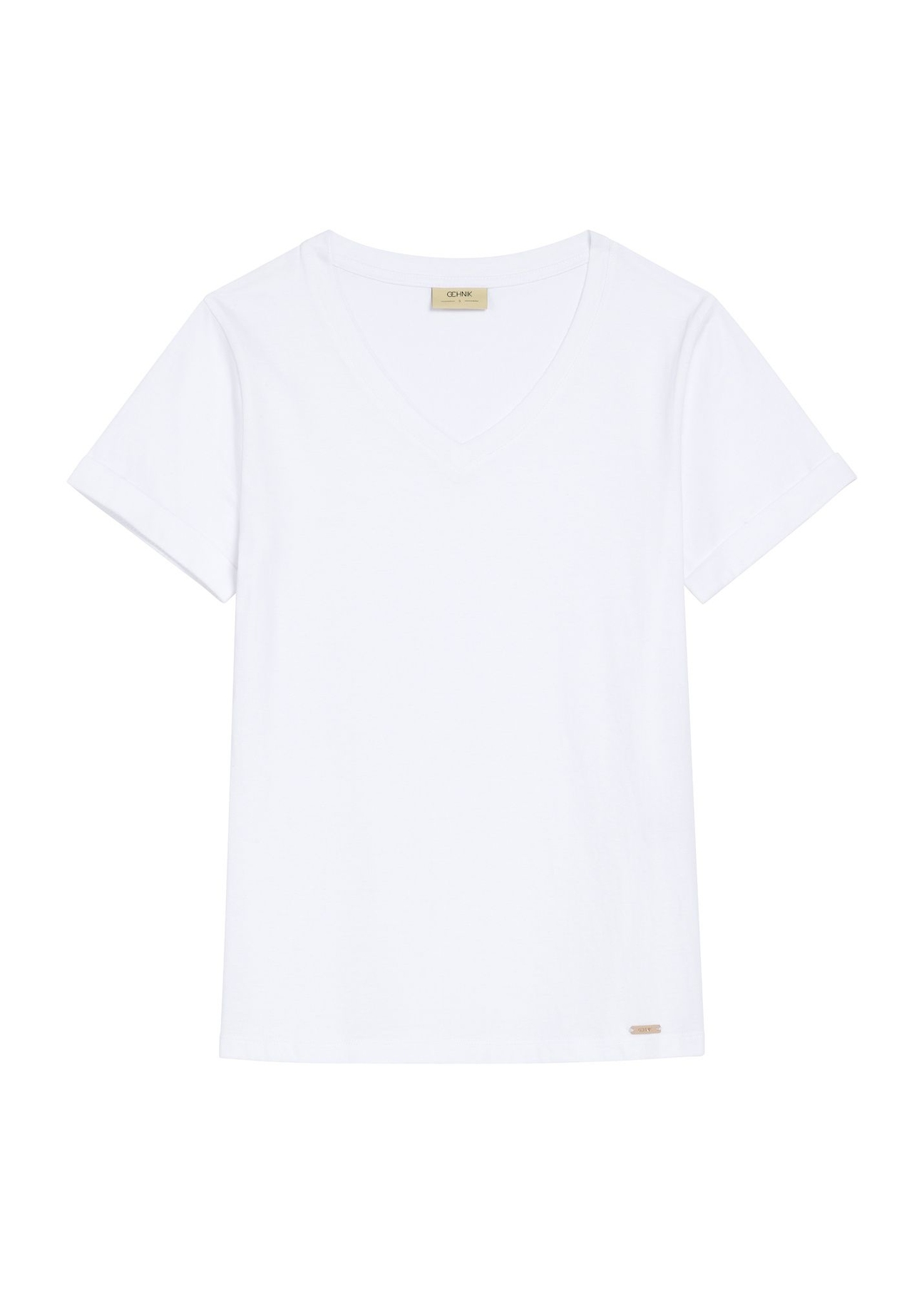 Cream women's V-neck T-shirt TSHDT-0118B-0B(Z26), front product view on white background.