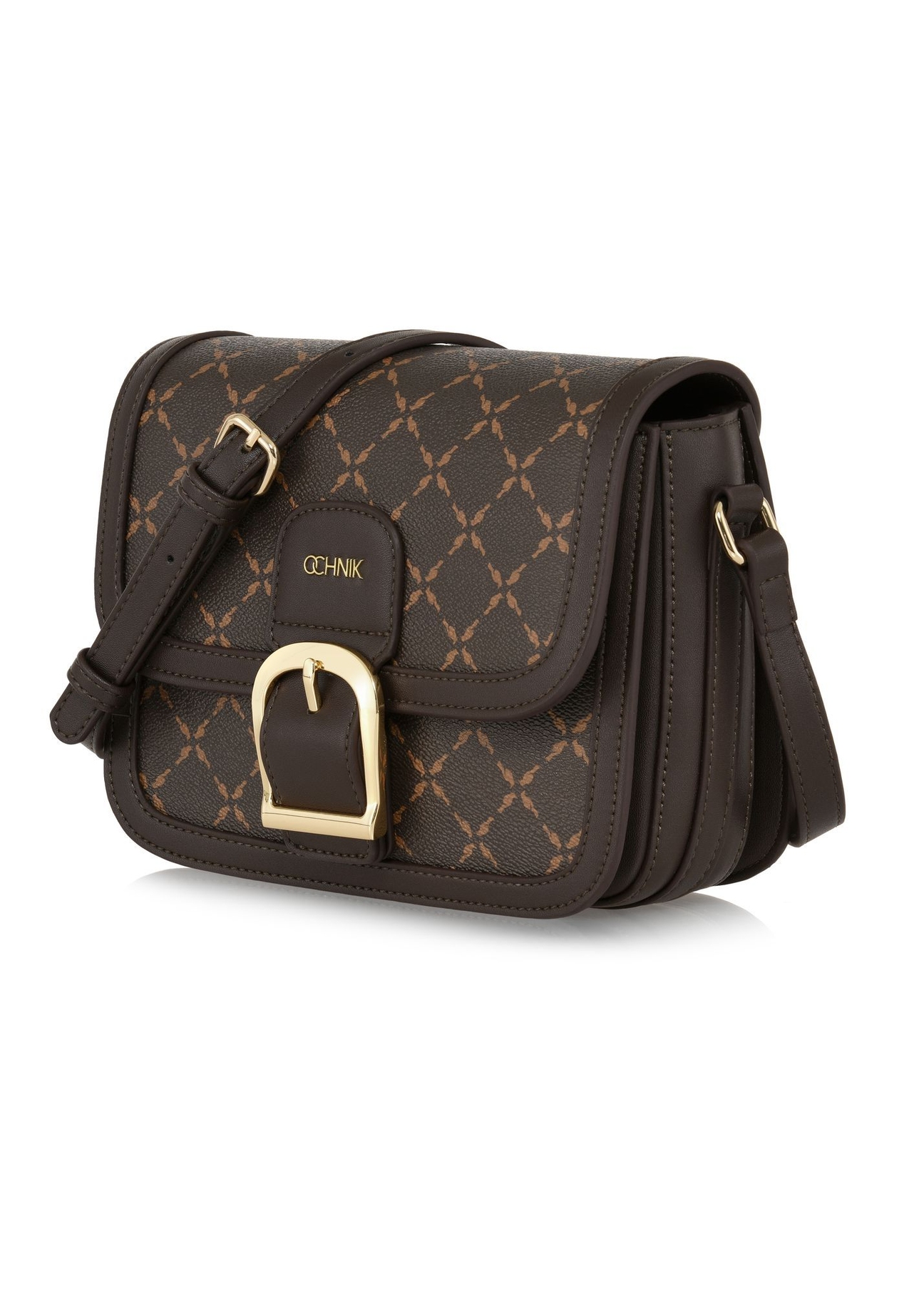 Brown messenger bag with monogram TOREC-0982A-89(Z25) - diagonal view of the product on a white background.
