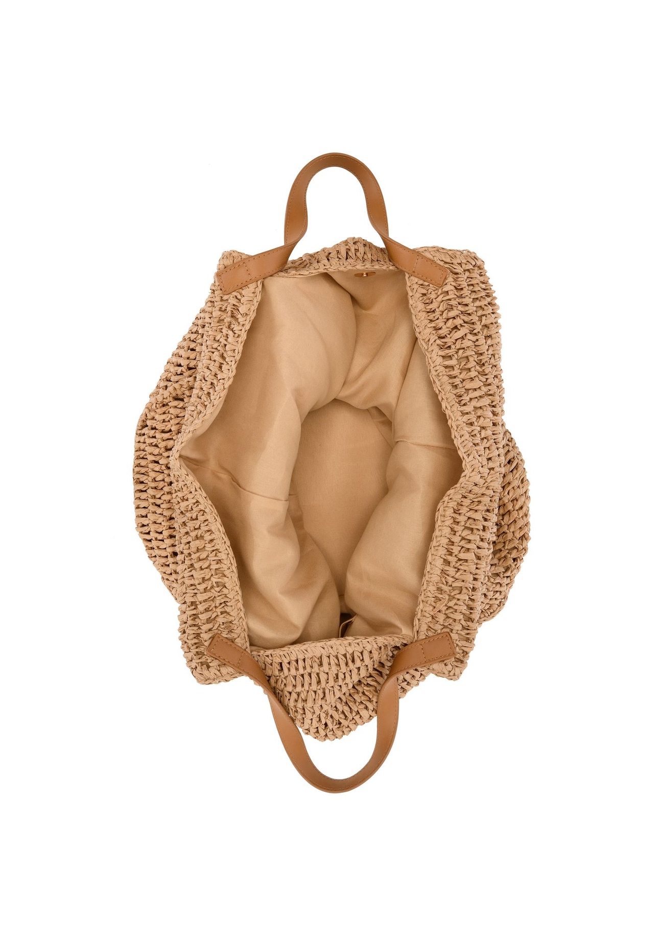 Beige straw shopper bag TOREC-1223-1E(W26) - product view from above, on white background.