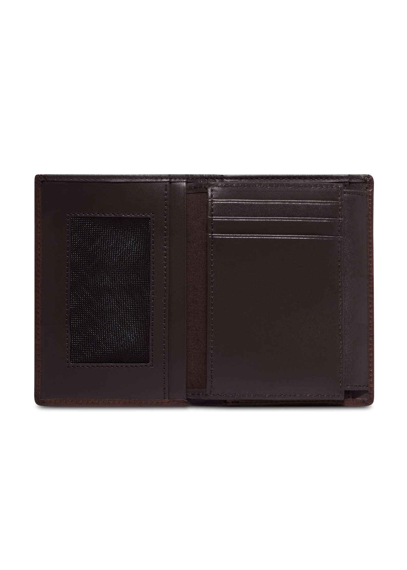 Dark brown men's leather wallet PORMS-0736-1I(Z26), product view inside on white background.