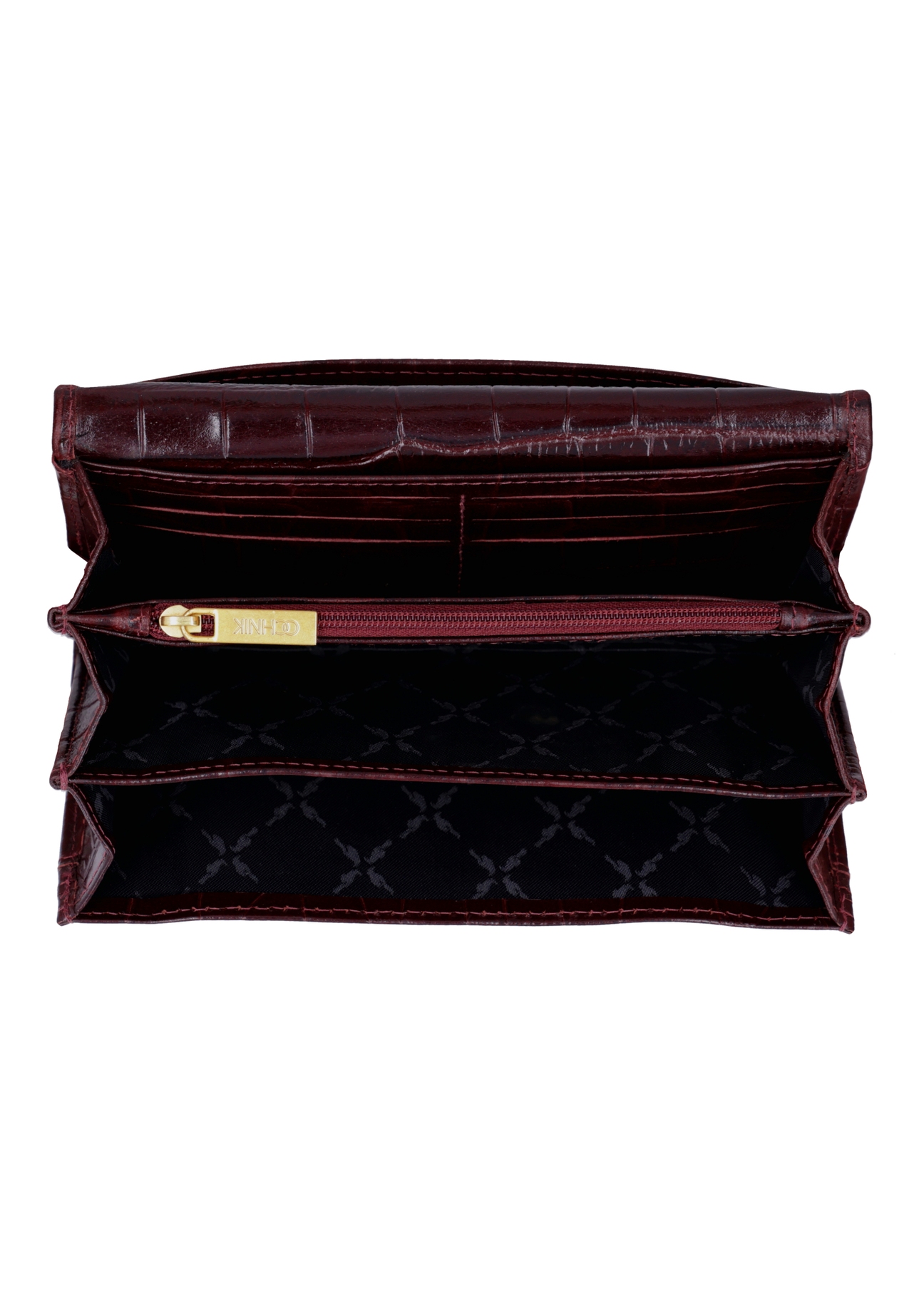 Burgundy leather women's wallet PORES-0889B-4D(Z26), interior view on a white background.