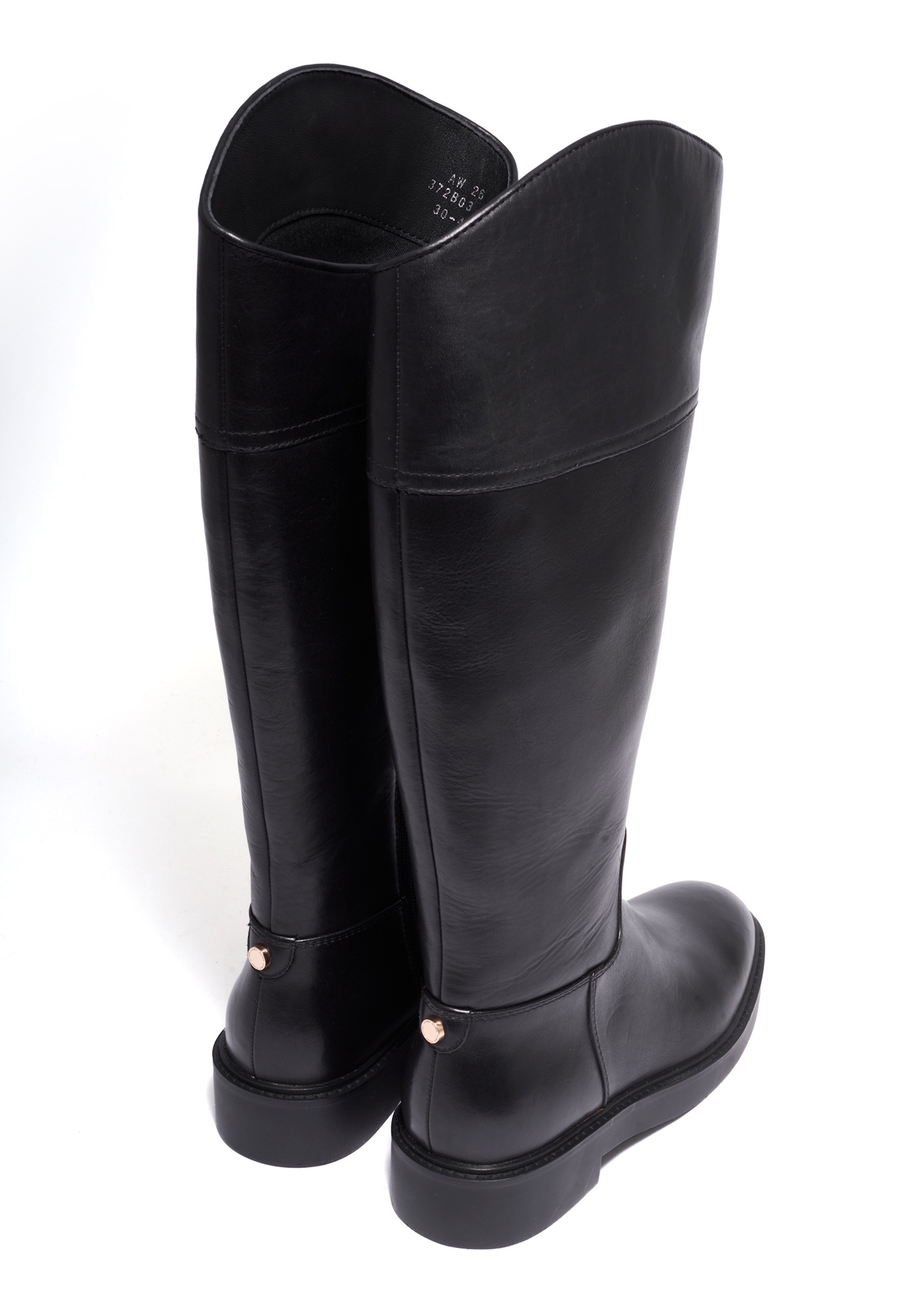 Black leather women's boots BUTYD-1288-99(Z26), product view from the back on a white background.