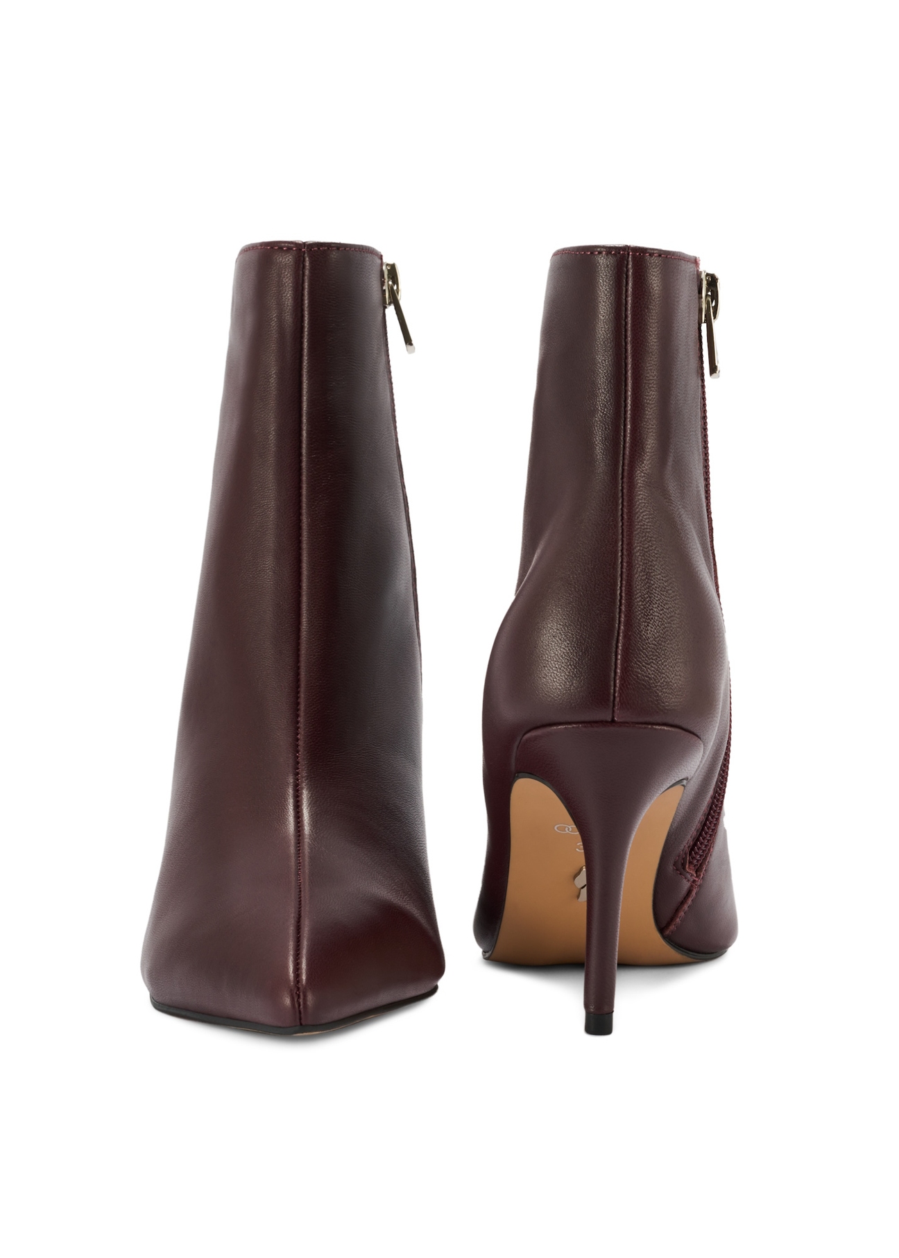 Burgundy leather high heel ankle boots BUTYD-1122-49(Z25), front and back product view on white background.