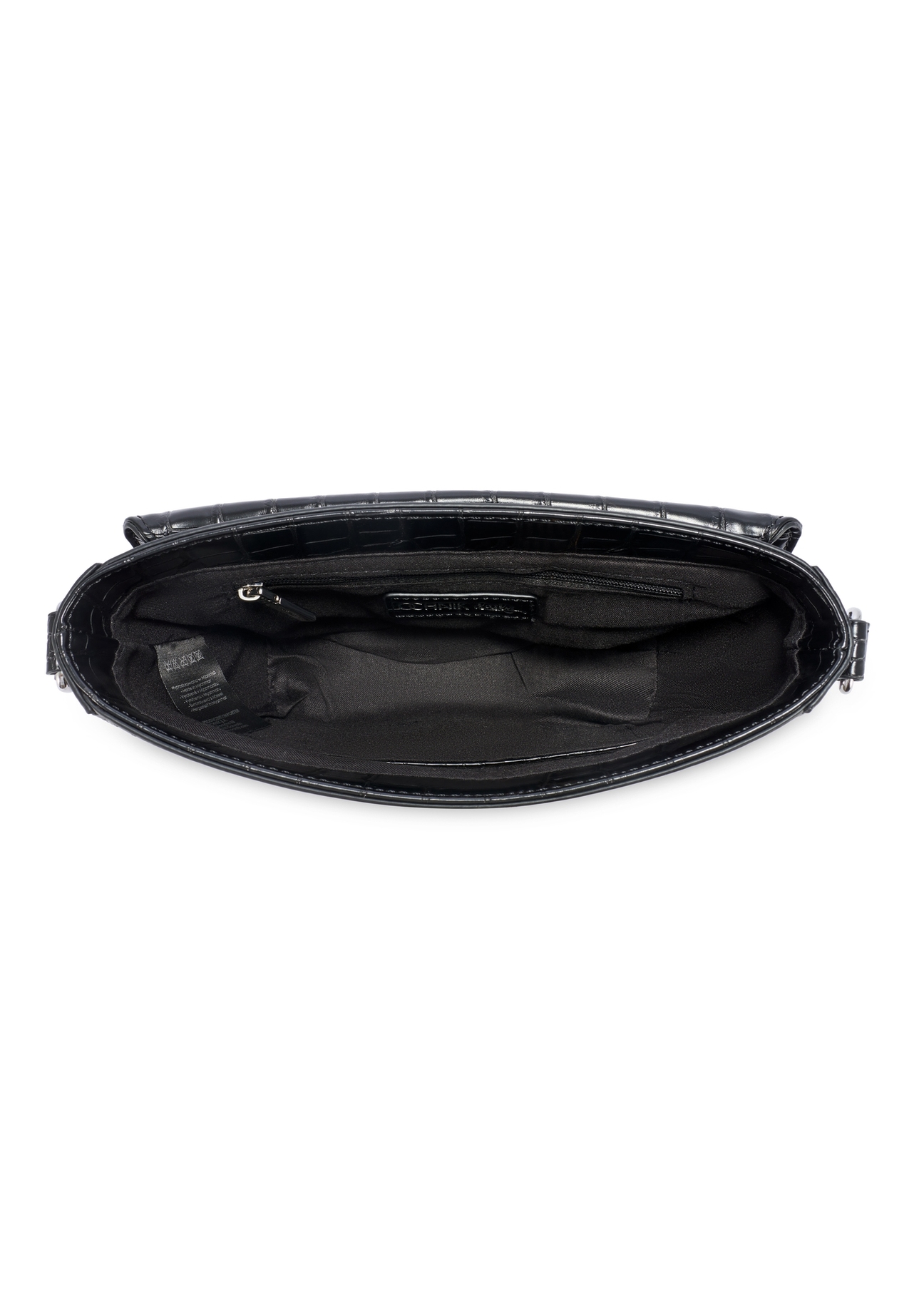 Black semi-circular croco women's messenger bag TOREC-1184-9G(W26), product view inside on white background.