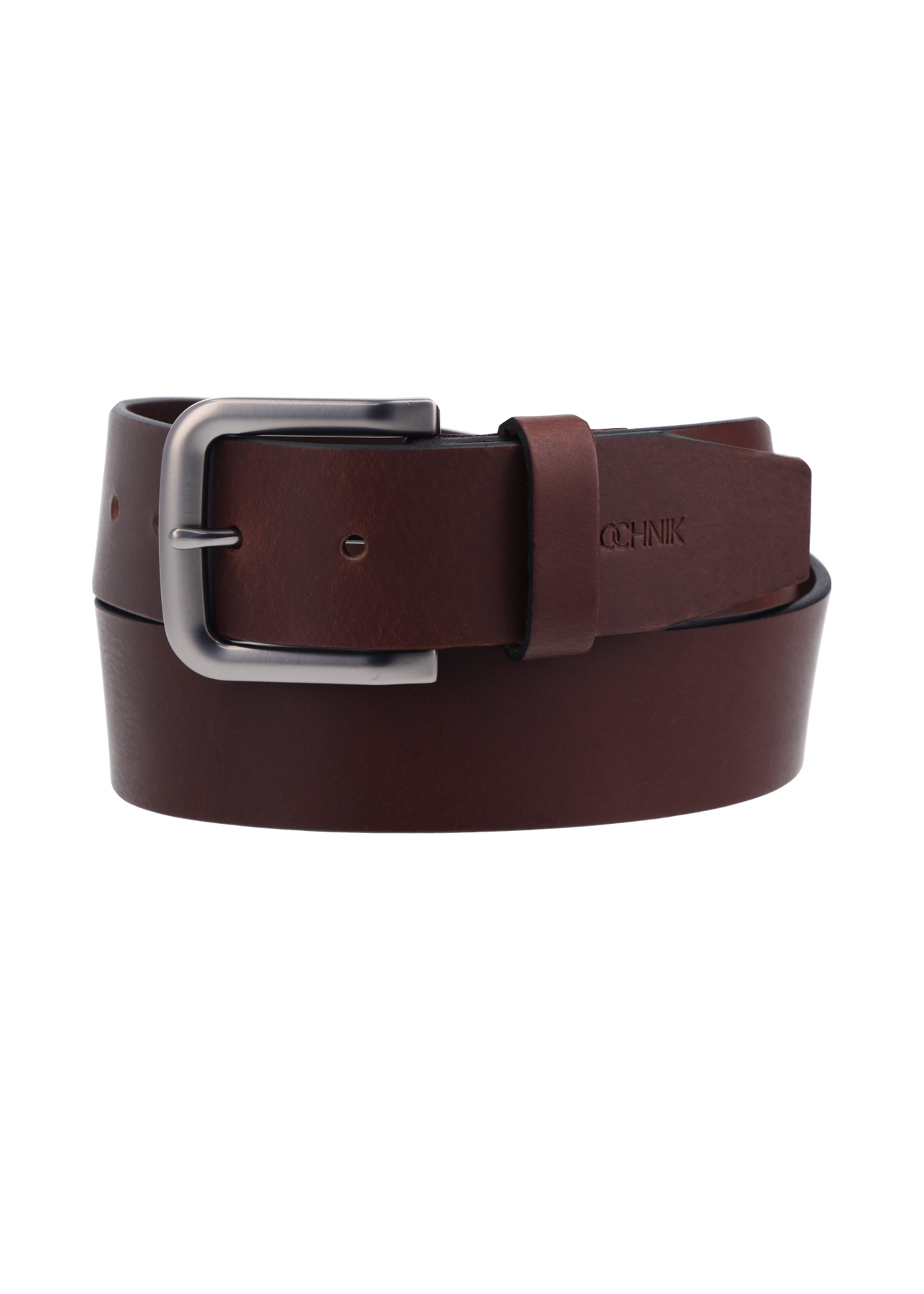 Men's brown leather belt PASMS-0271-1H(Z26), product view from the front on a white background.