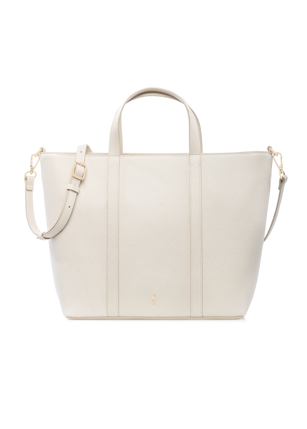 Cream leather shopper bag TORES-1272-0B(W26), front product view on white background.