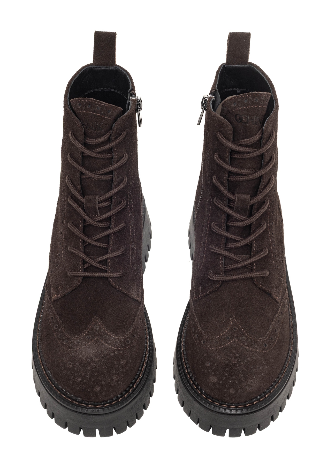 Women's suede ankle boots in brown color BUTYD-1289-1I(Z26), front product view on white background.