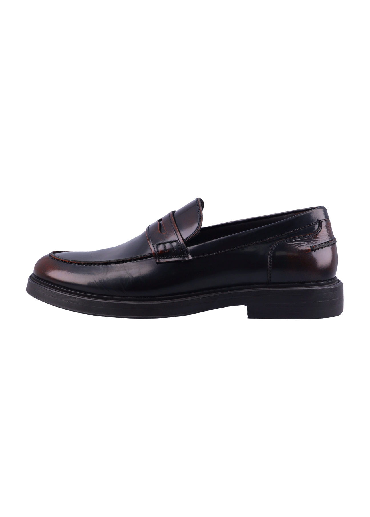 Men's dark brown leather moccasins BUTYM-0588-1I(Z26), side product view on white background.