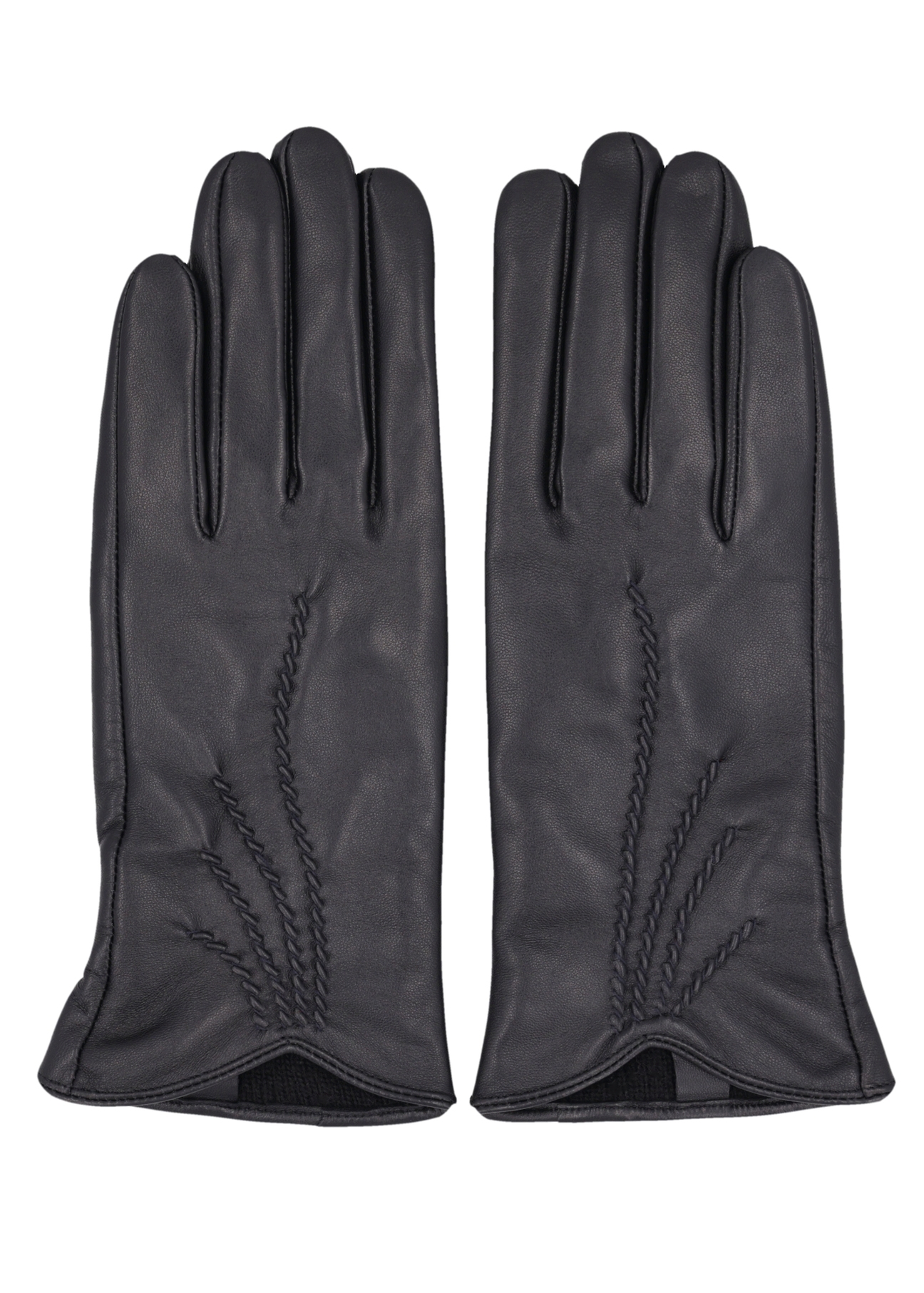 Black women's leather gloves REKDS-0106-99(Z26) - product view from above, on a white background.