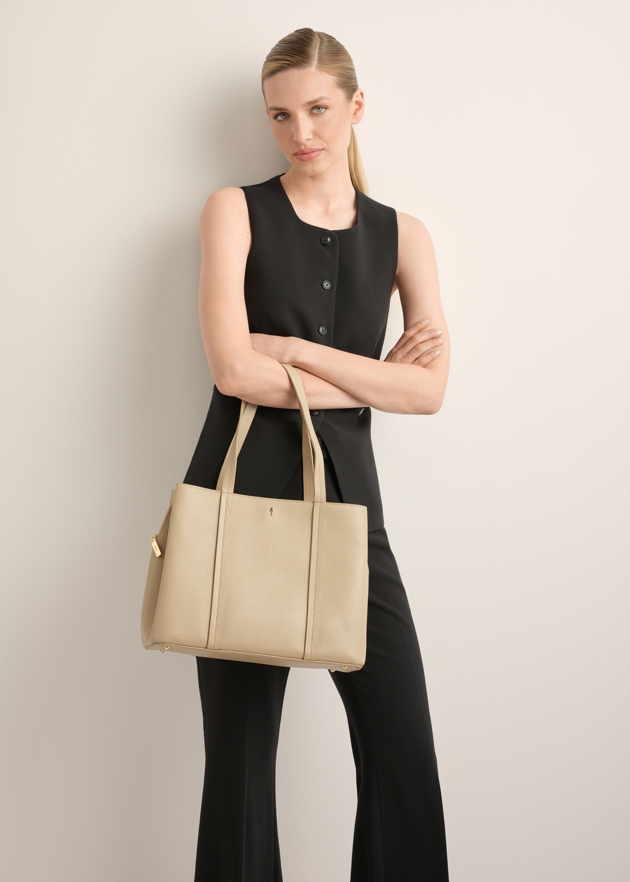 Beige leather shopper bag TORES-1342-1B(Z26)