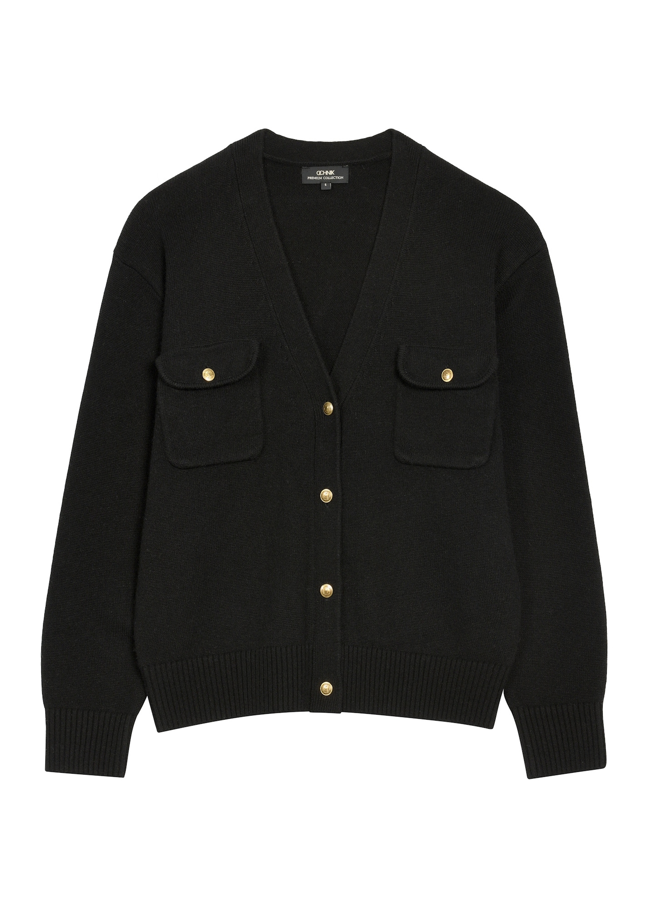 Black women's wool blend cardigan KARDT-0070-99(Z26), front product view on white background.