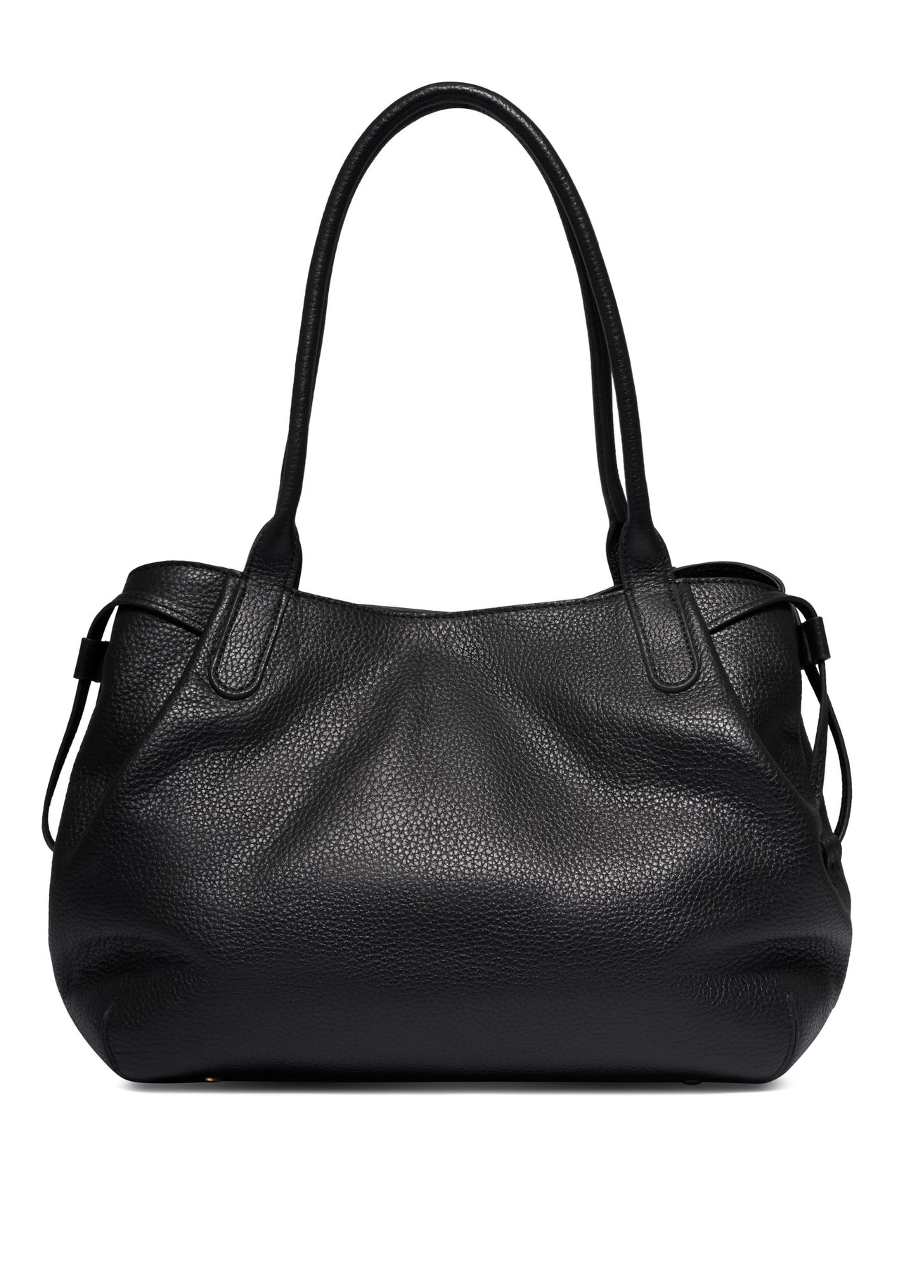 Black leather shopper bag TORES-1360-9I(Z26) - product view from the back, on a white background.