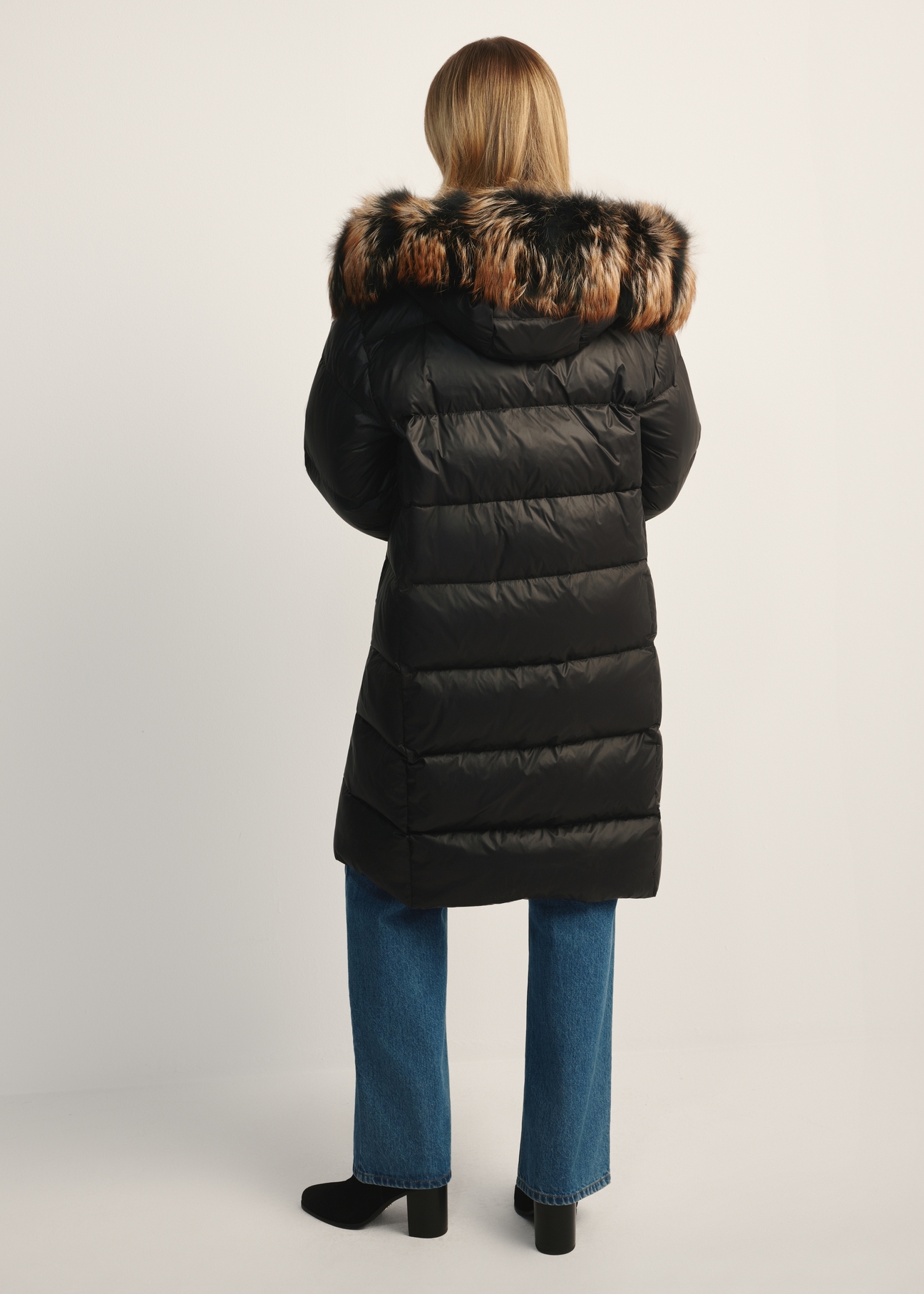 Black women's jacket with natural insulation KURDT-0623-99(Z25)