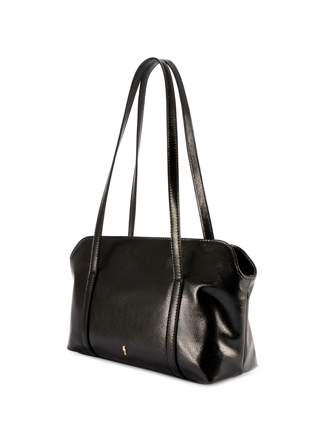 Black women's handbag with gloss TOREC-1205-9F(W26) - diagonal product view, on a white background.