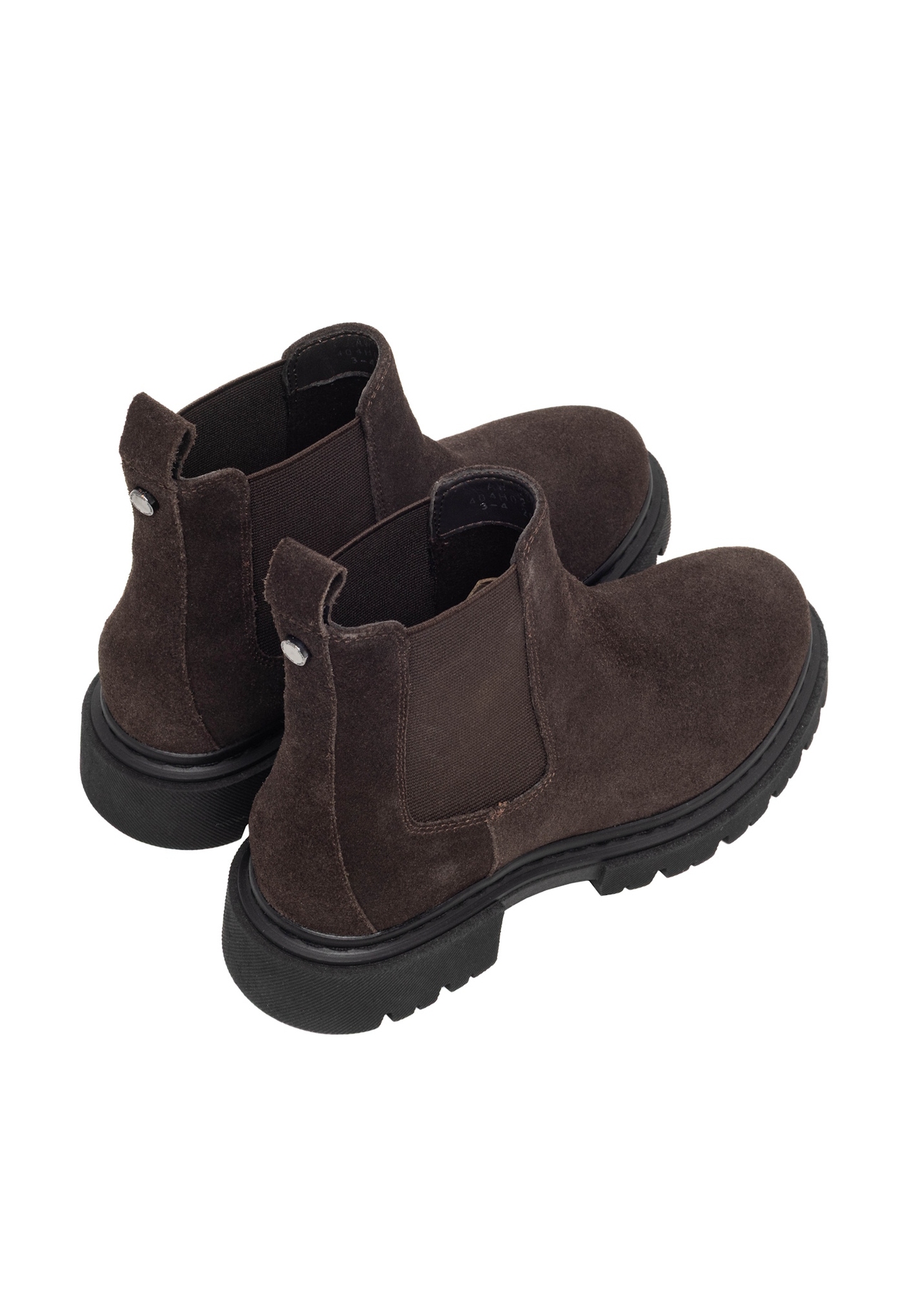 Dark brown suede women's Chelsea boots BUTYD-1093-1I(Z26), diagonal product view on white background.