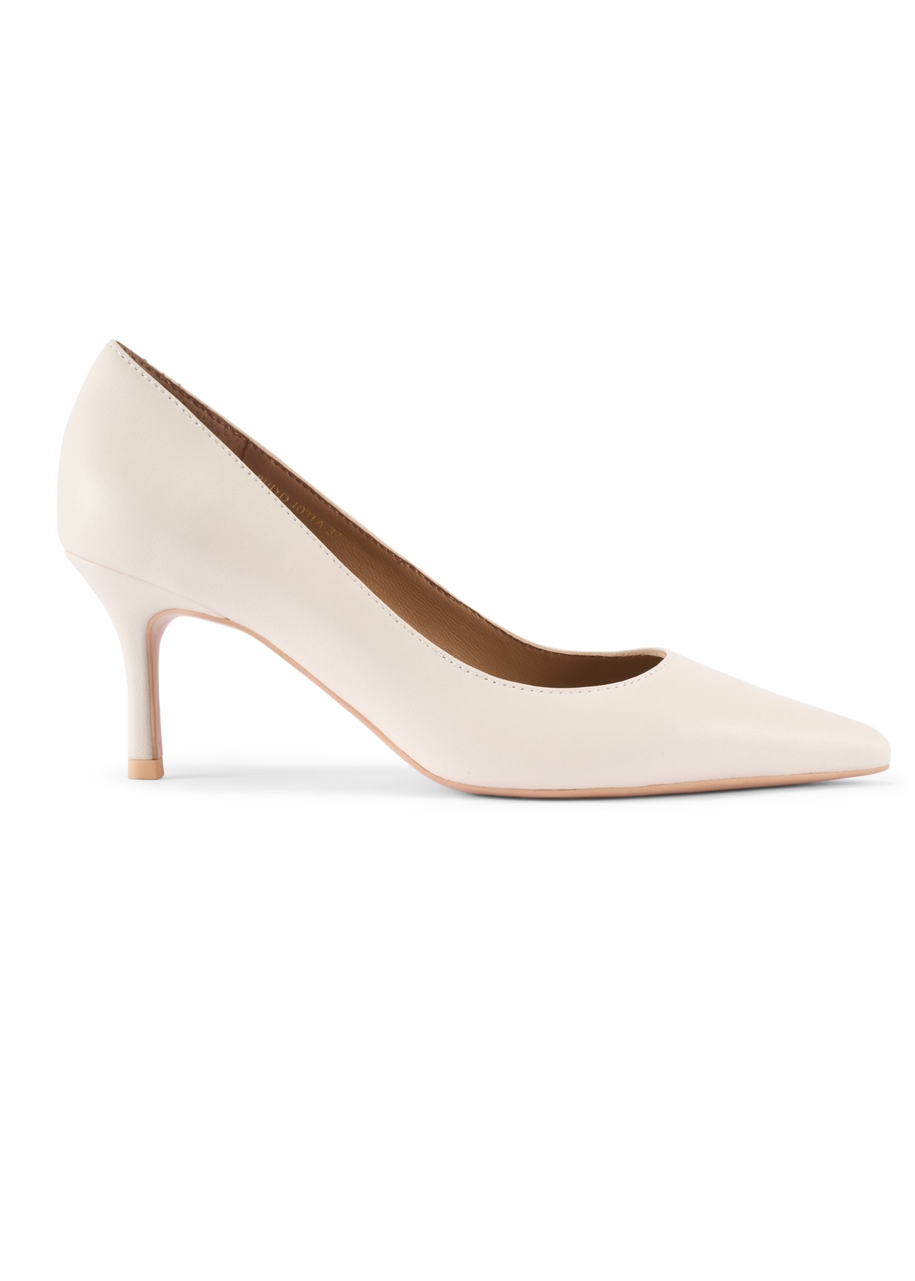 Cream leather women's pumps BUTYD-1031A-0B(W26), side product view on white background.
