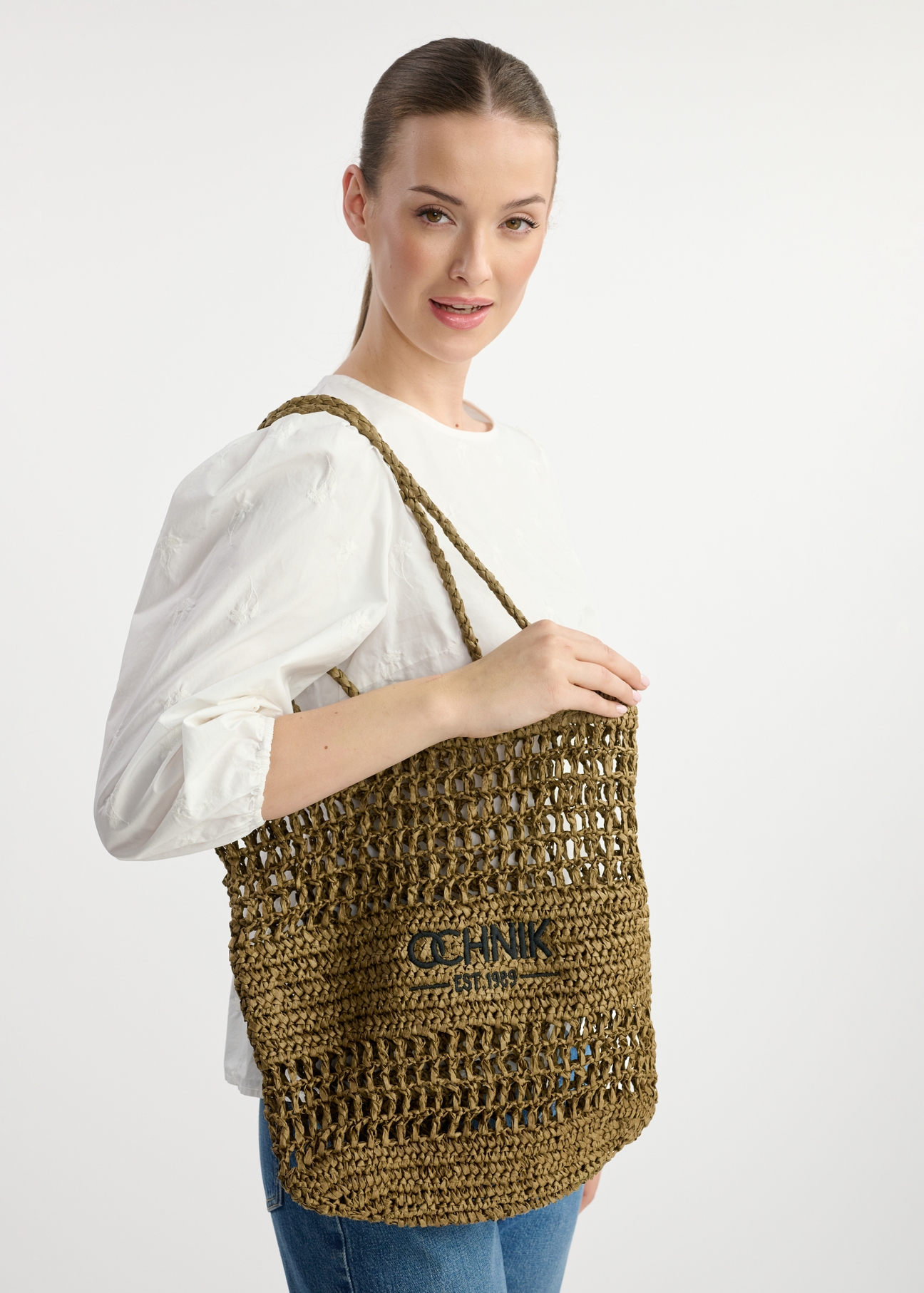 Straw khaki women's shopper bag TOREC-0924A-55(W25)