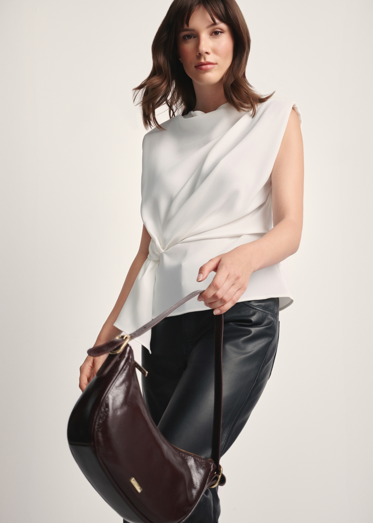 Burgundy leather women's hobo bag TORES-1180-49(Z25)