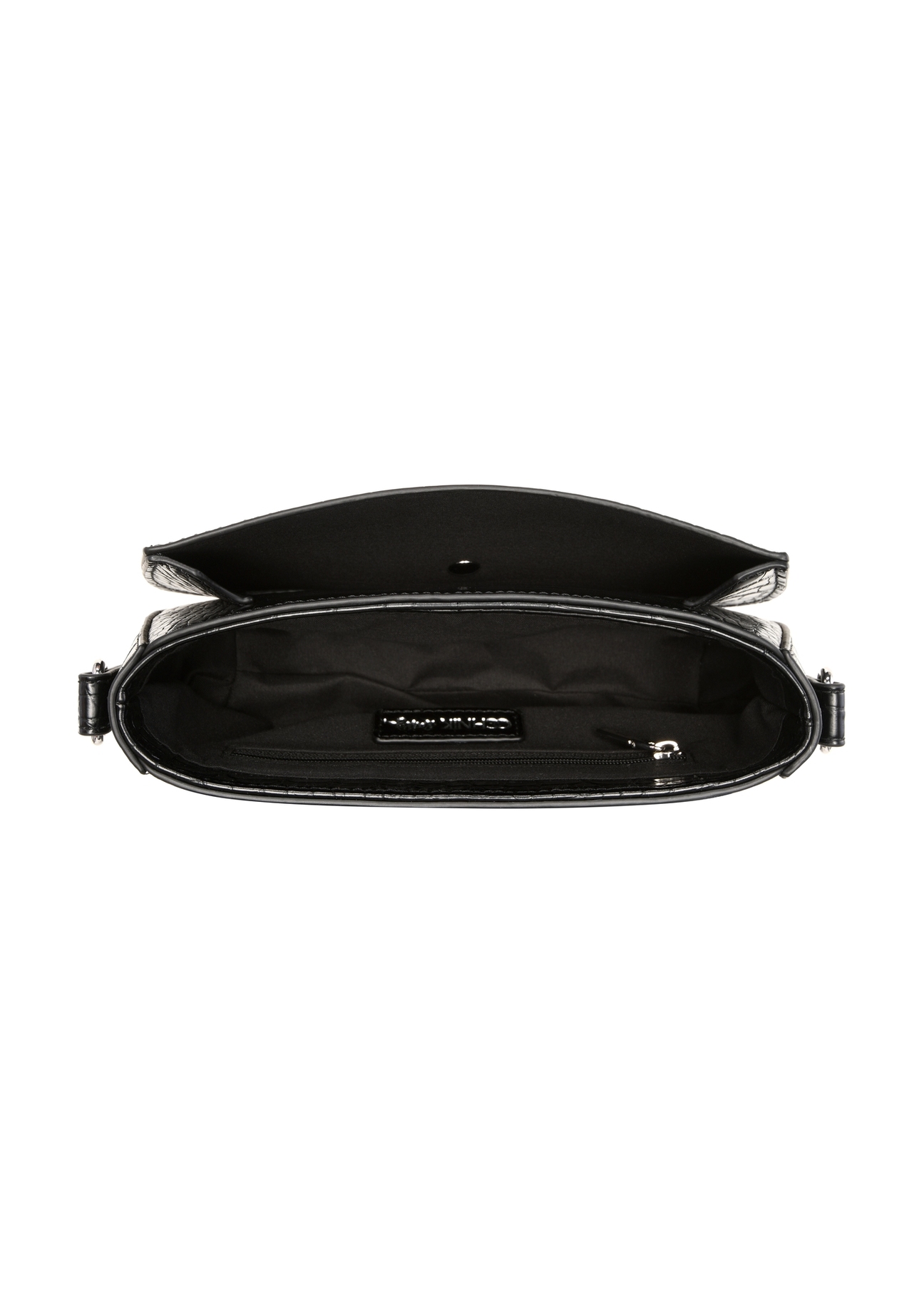 Small black women's croco handbag TOREC-1264-9G(Z26), product view from above on a white background.