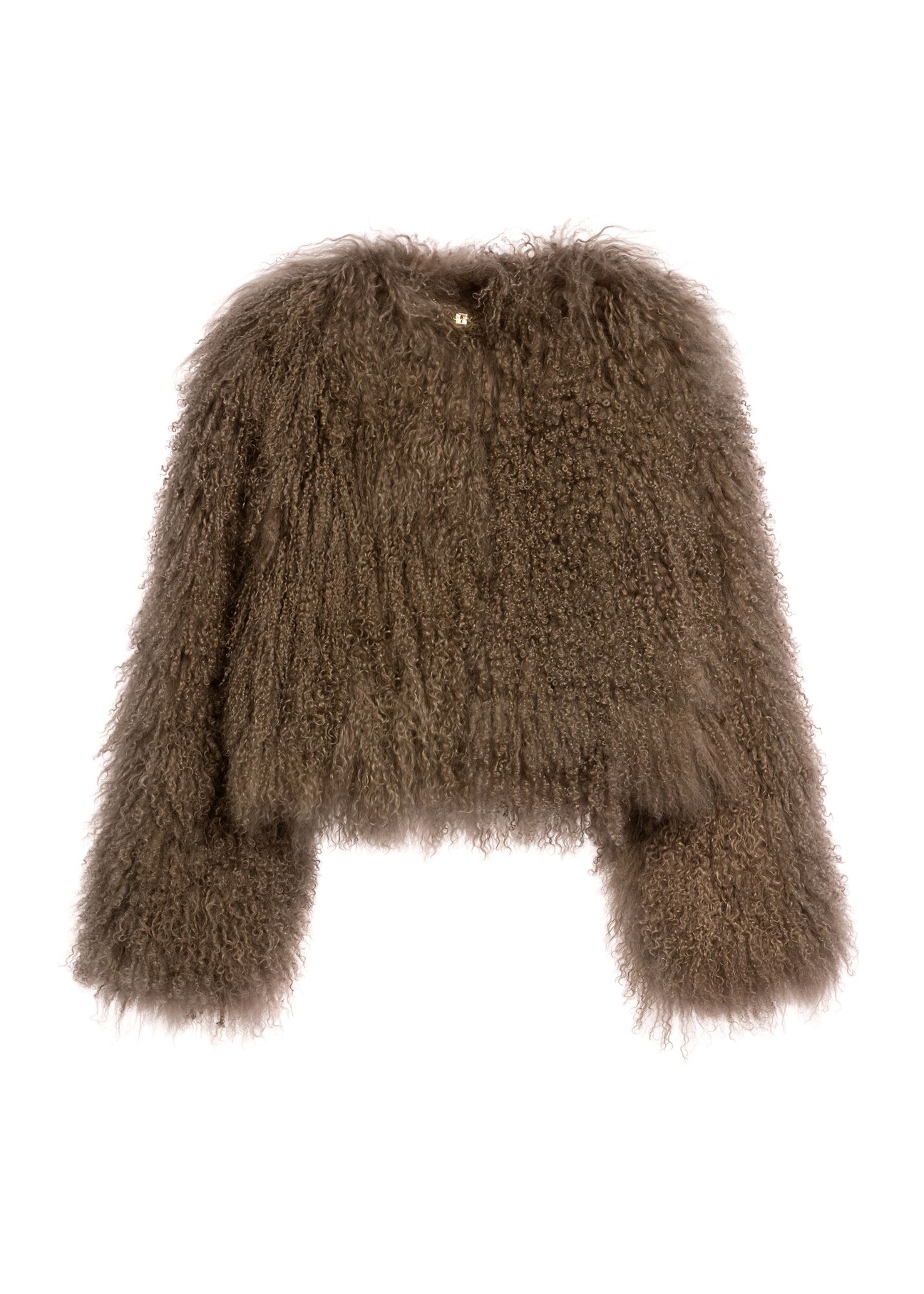 Brown short natural fur coat FUTDF-0104-1K(Z26) - front product view, on white background.
