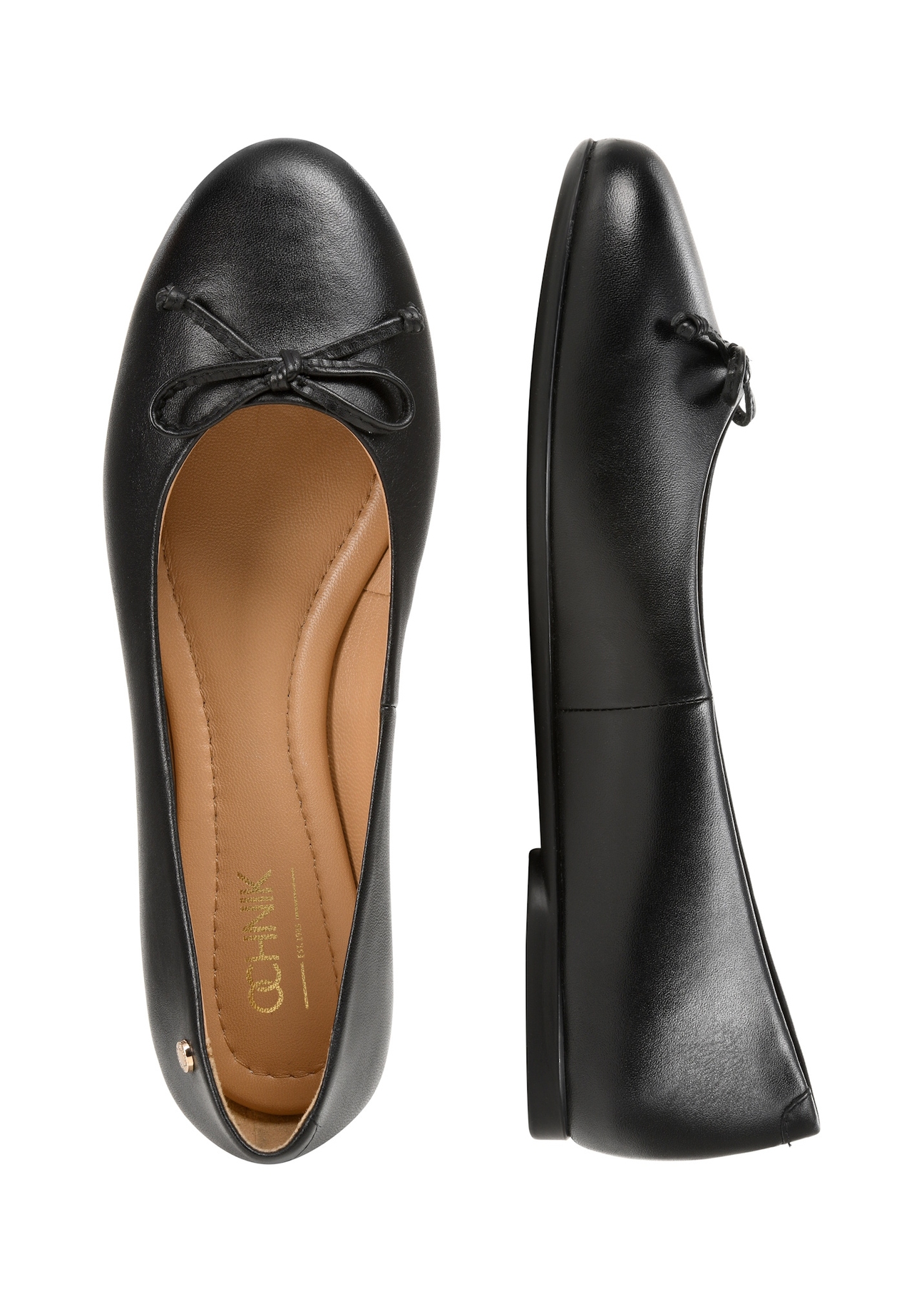 Women's black leather ballet flats BUTYD-1248-99(W26), product view from above on white background.