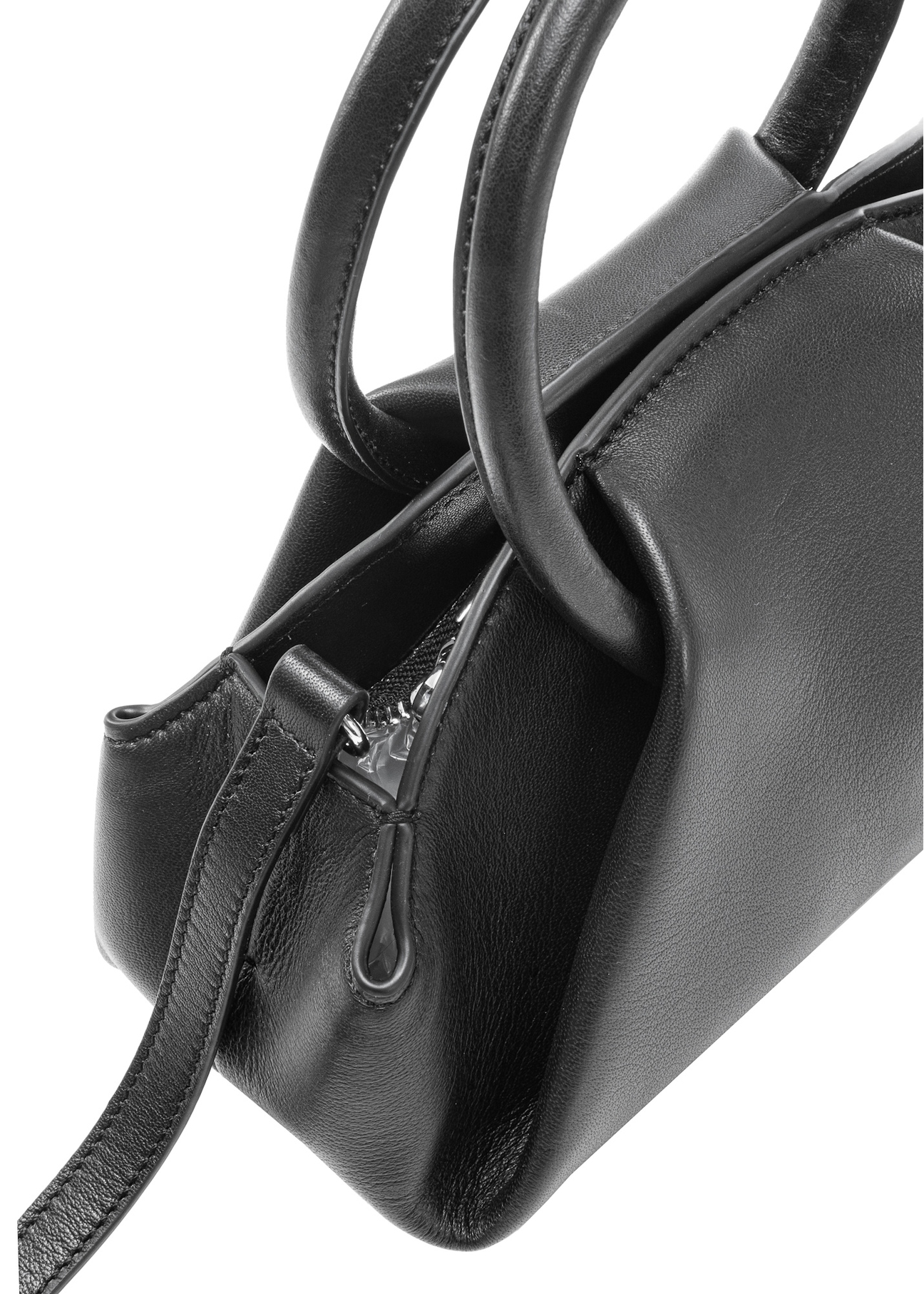Black mini top handle bag TORES-1203-99(Z25), close-up view of the product detail on a white background.