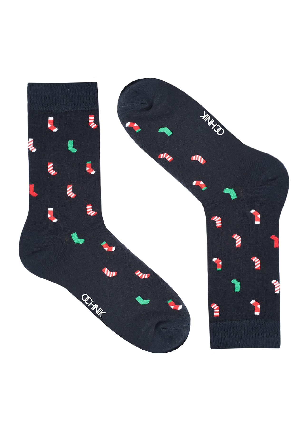 Navy blue men's Christmas socks SKAMT-0159A-69(Z25), product view without packaging on white background.