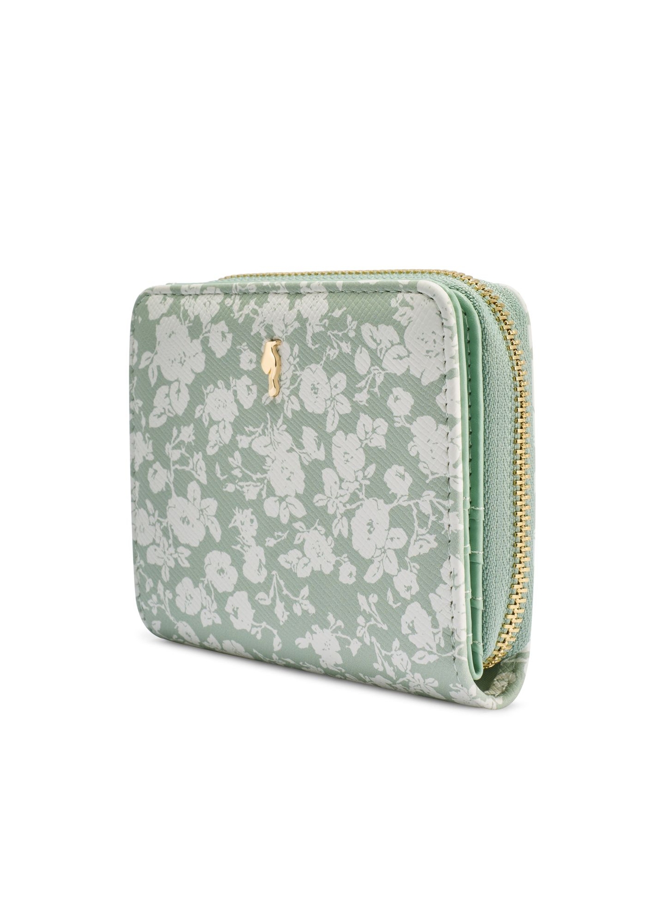 Small sage floral women's wallet POREC-0366-8P(W26) - diagonal product view, on a white background.
