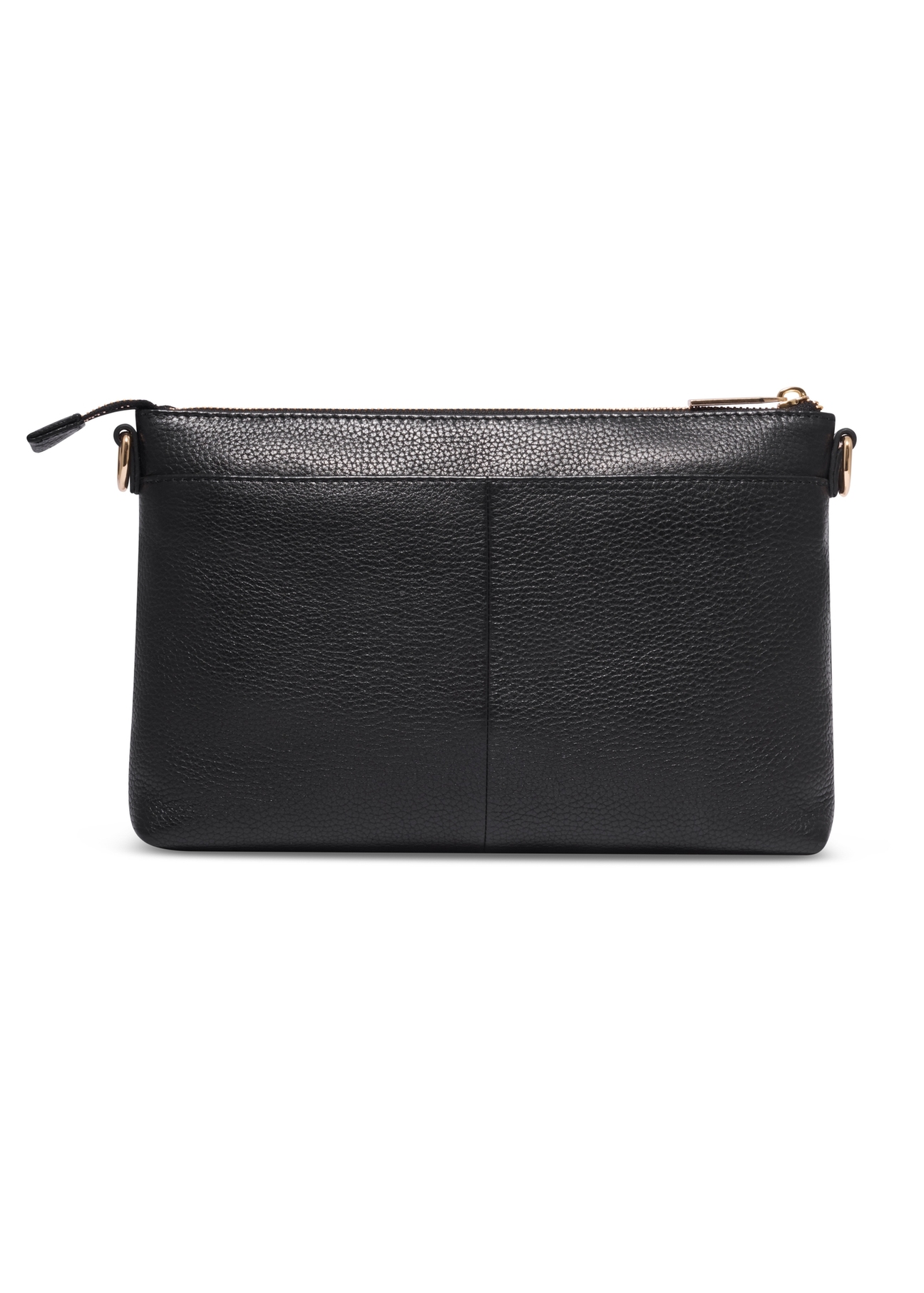Black women's handbag made of natural pea leather TORES-1424-9I(Z26), product view from the back on a white background.