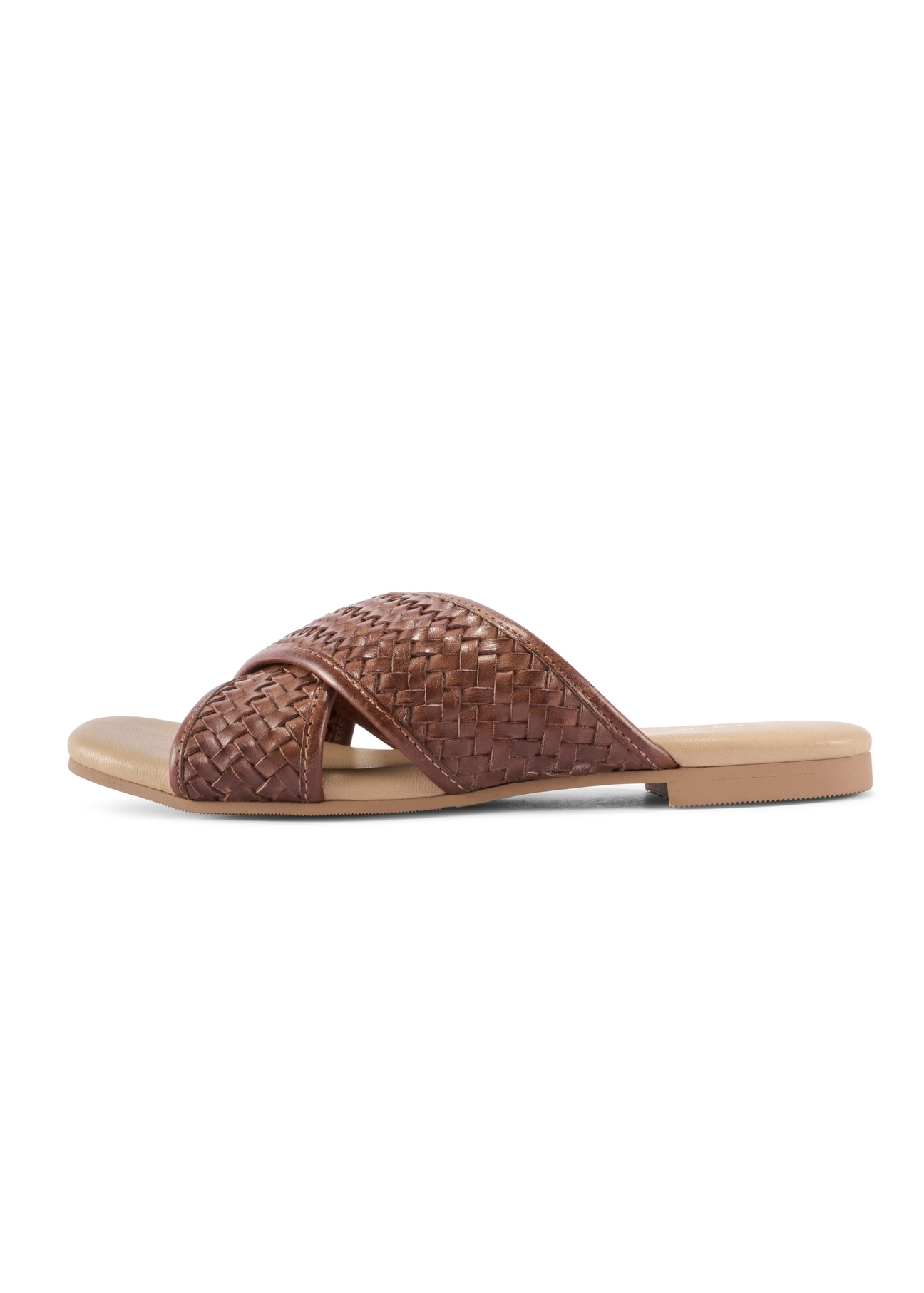 Brown women's flip-flops with braid BUTYD-1254-1H(W26), side view of the product on a white background.