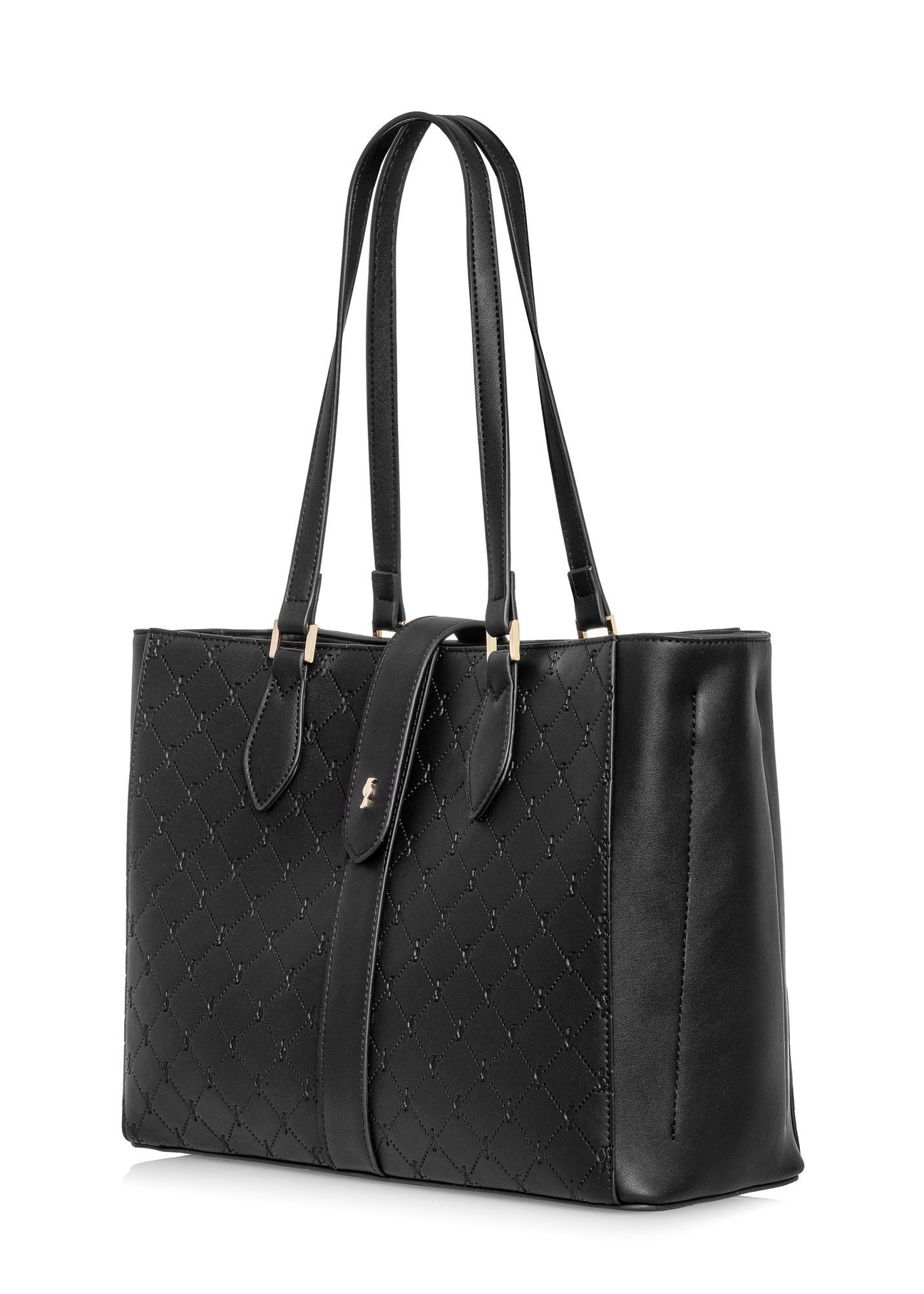 Black women's handbag with monogram TOREC-0831A-98(Z25) - diagonal view of the product on a white background.