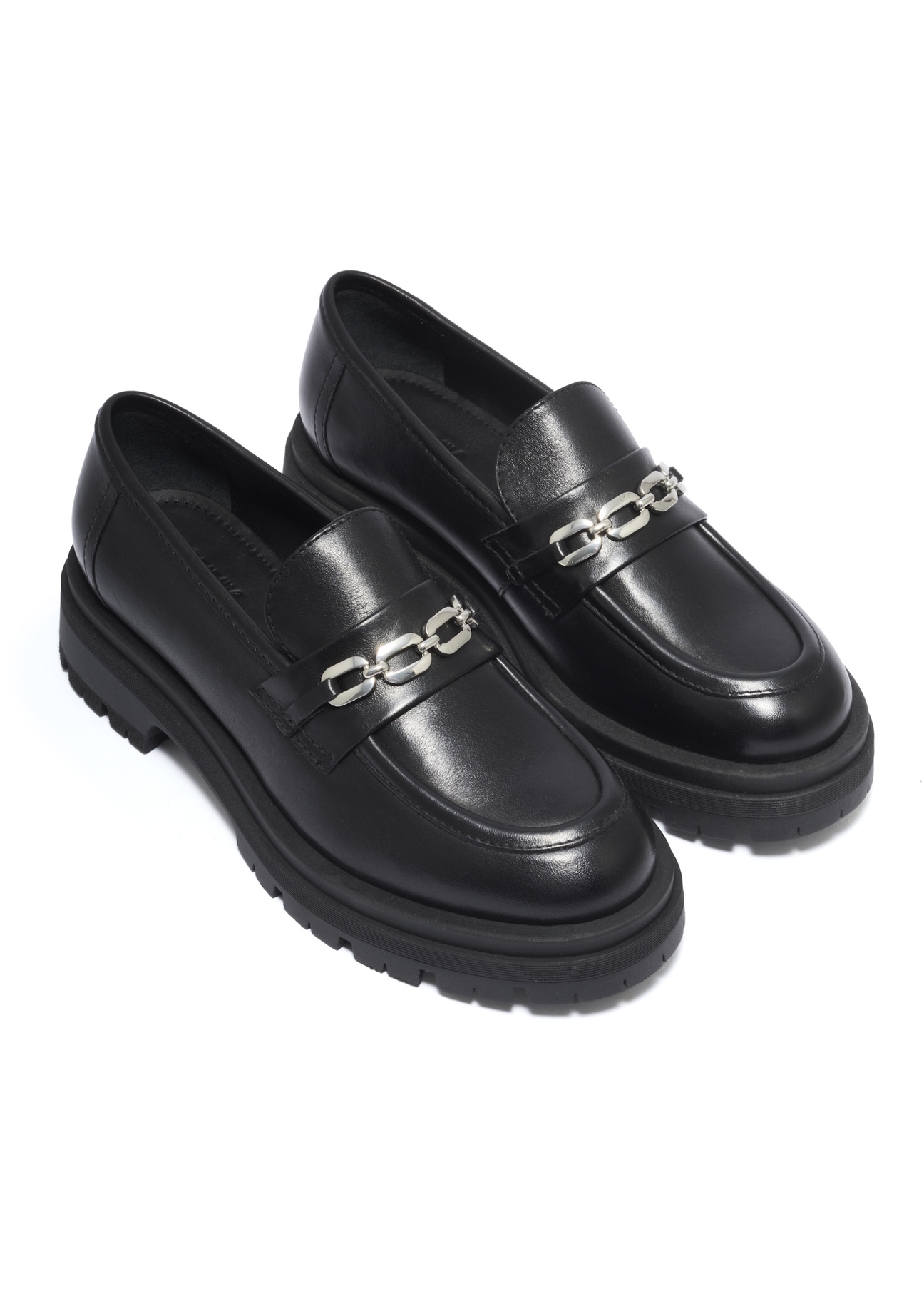 Women's black leather moccasins BUTYD-1190-99(Z26), diagonal product view on a white background.