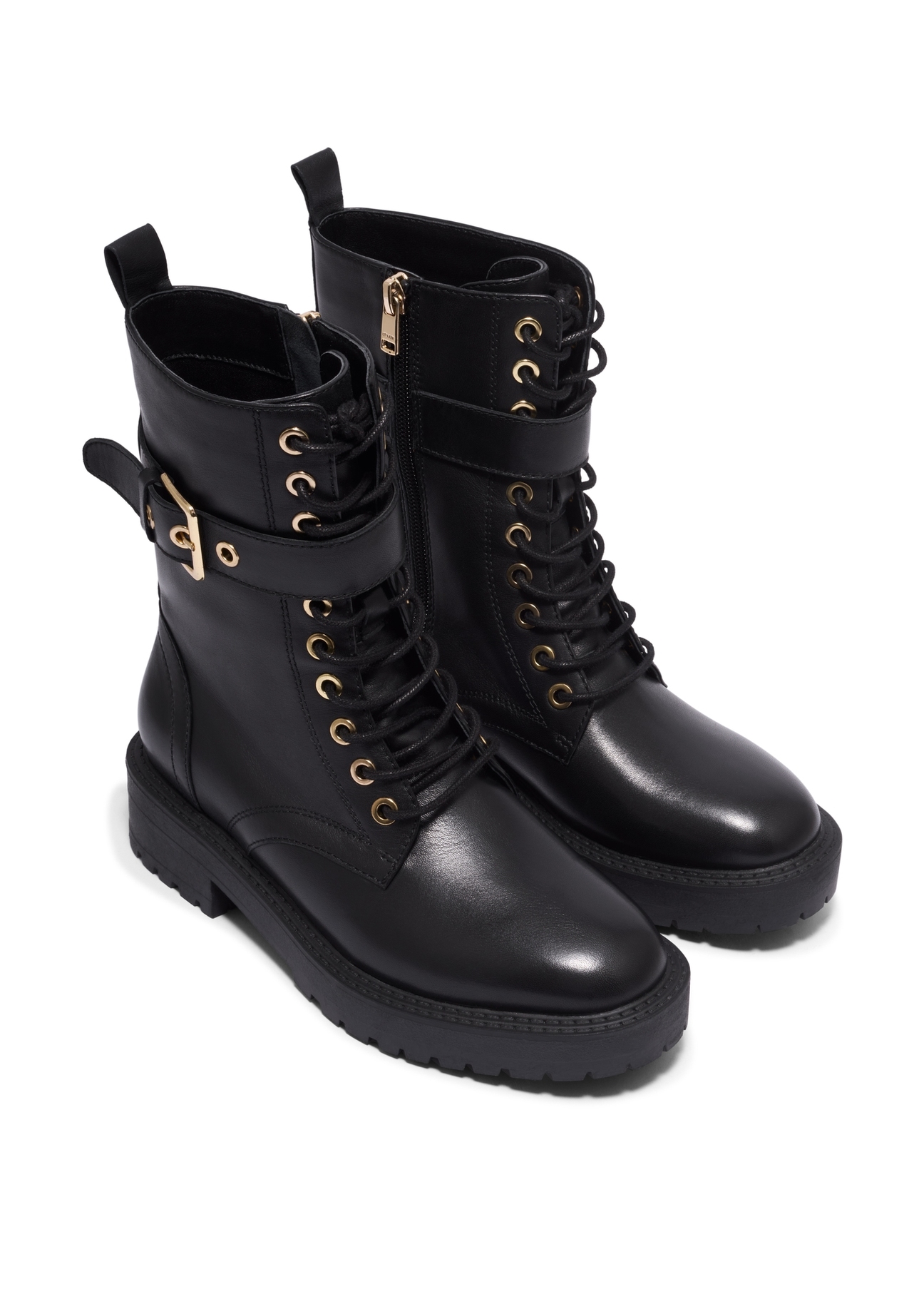 Black leather women's ankle boots BUTYD-1311-99(Z26), diagonal product view on a white background.