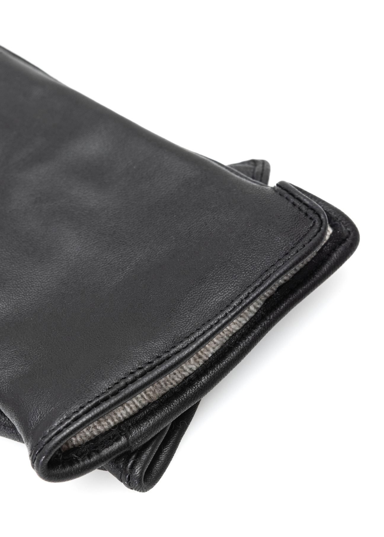 Long brown leather women's gloves REKDS-0082A-89(Z25), close-up of product detail, product view on white background.