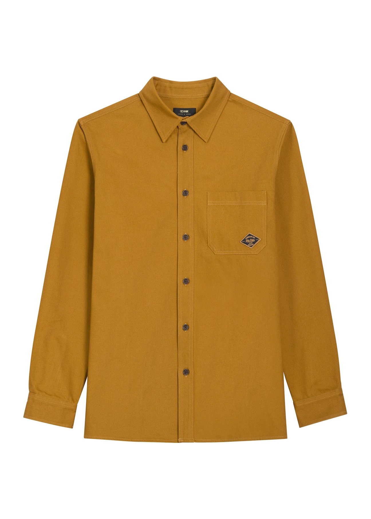 Mustard men's shirt KOSMT-0374-2D(Z26), front product view on white background.